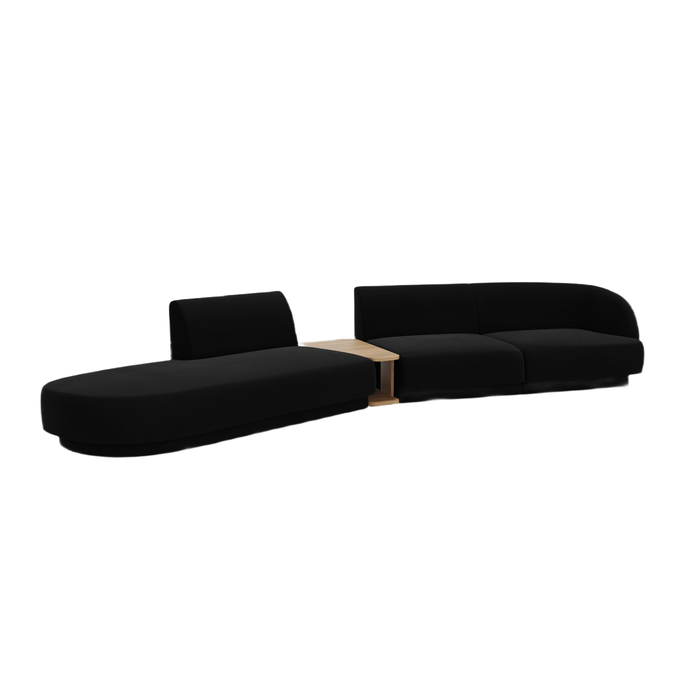 Left-sided modular sofa with table for 4 people, velvet MILEY black