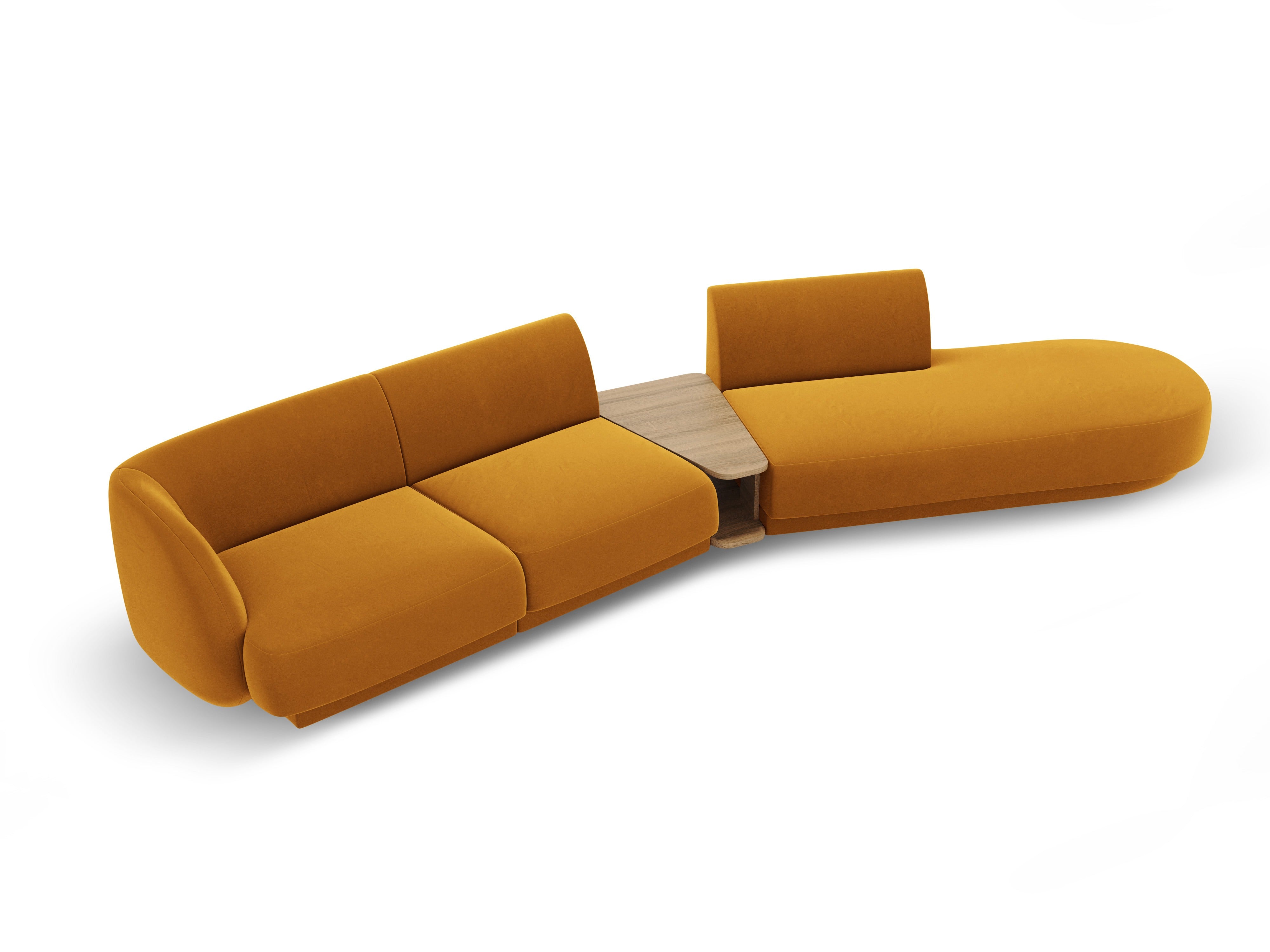 Modularsofa rechtsseitig mit Tisch, 4-sitzig, samtig, MILEY, gelb