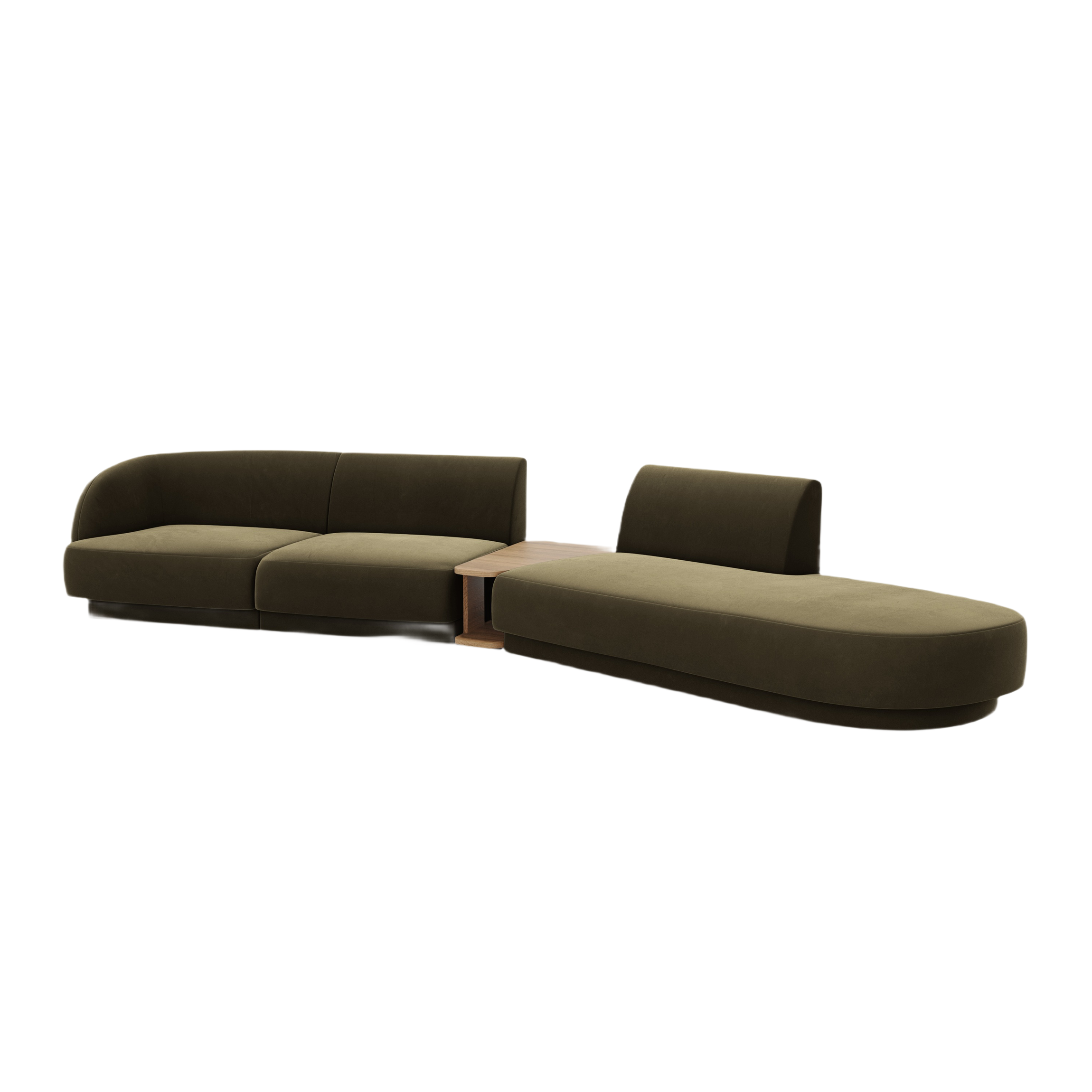 Right-facing modular sofa with table for 4 people, velvet MILEY green