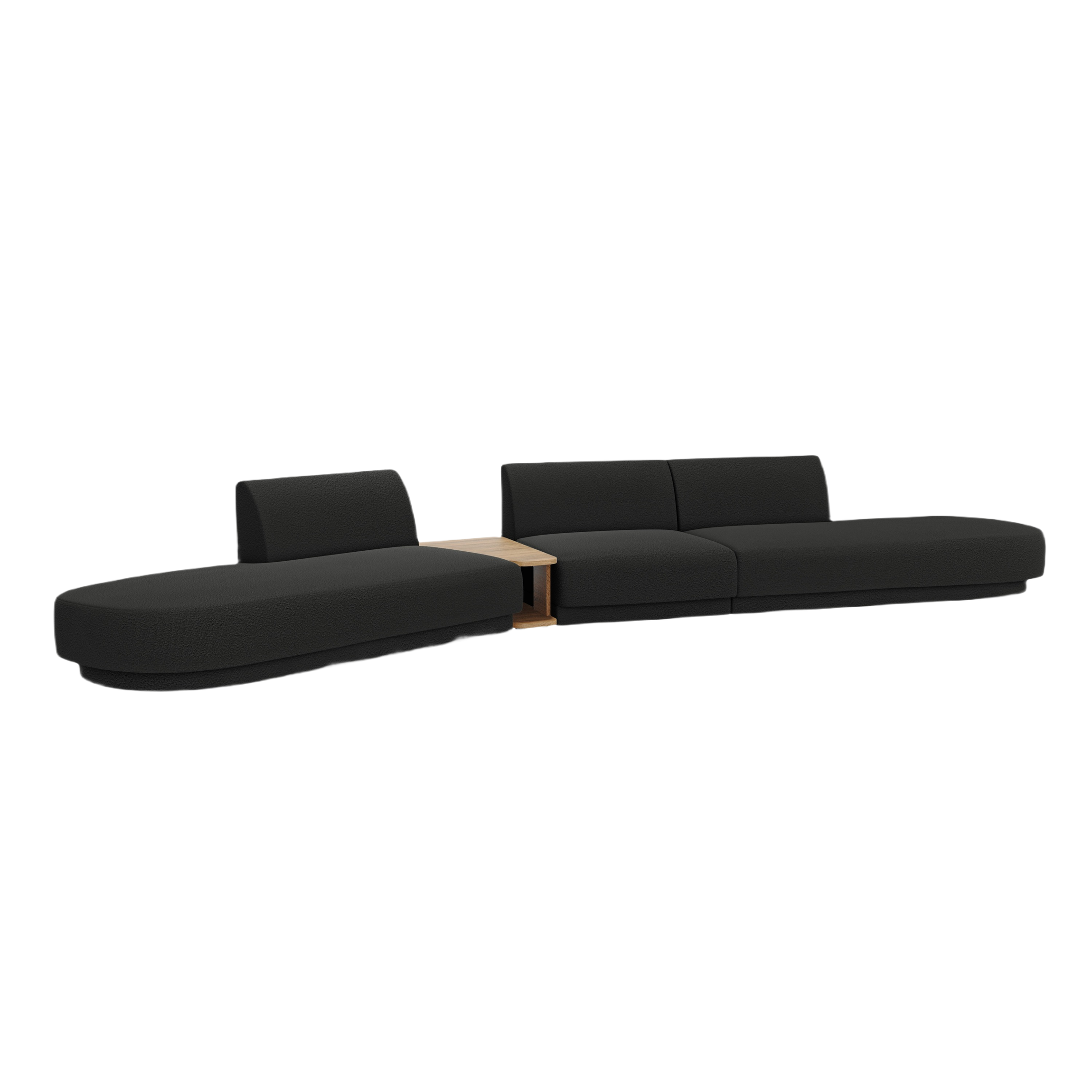 Left-sided modular sofa with table for 5 people MILEY black boucle