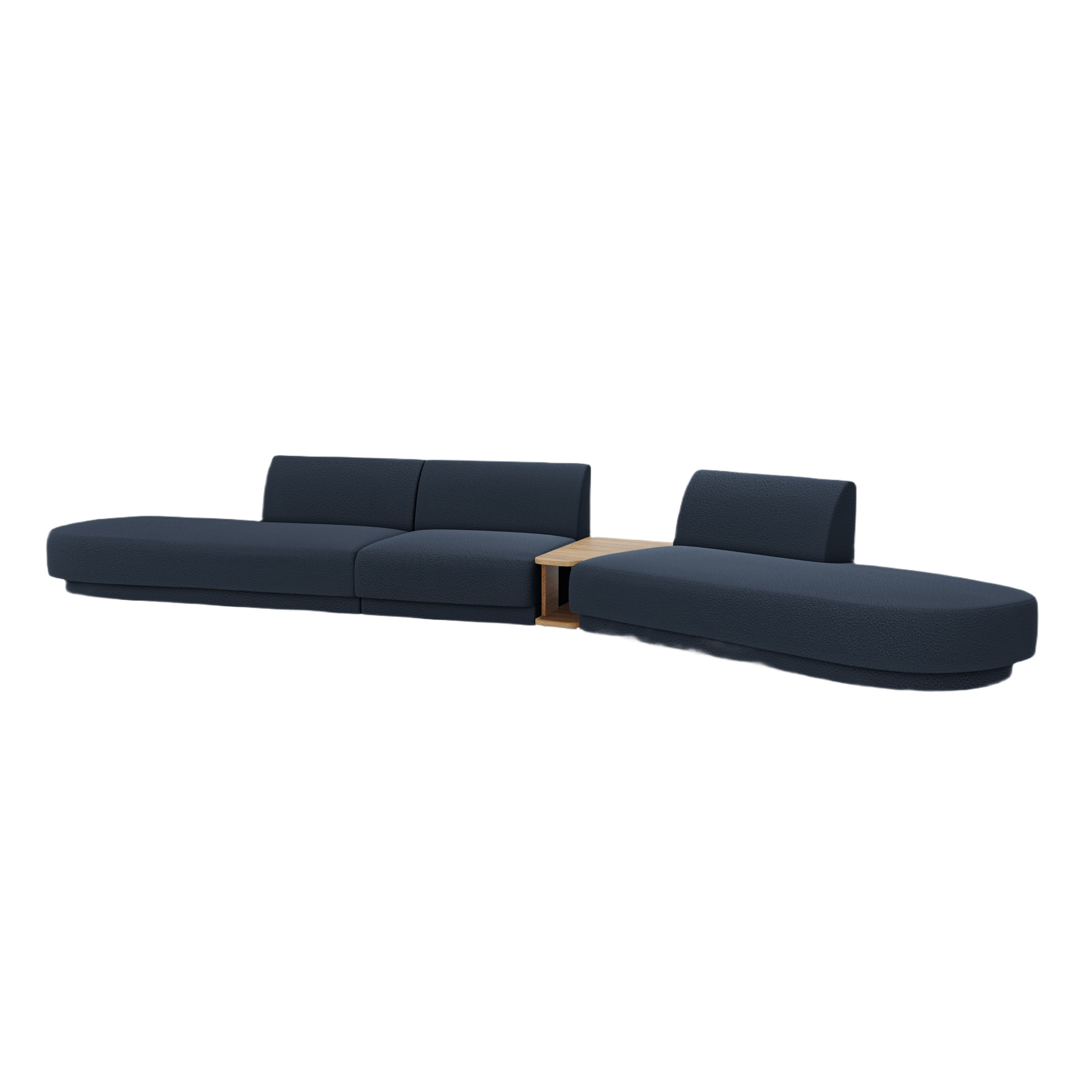 Right-facing modular sofa with table for 5 people MILEY dark blue boucle