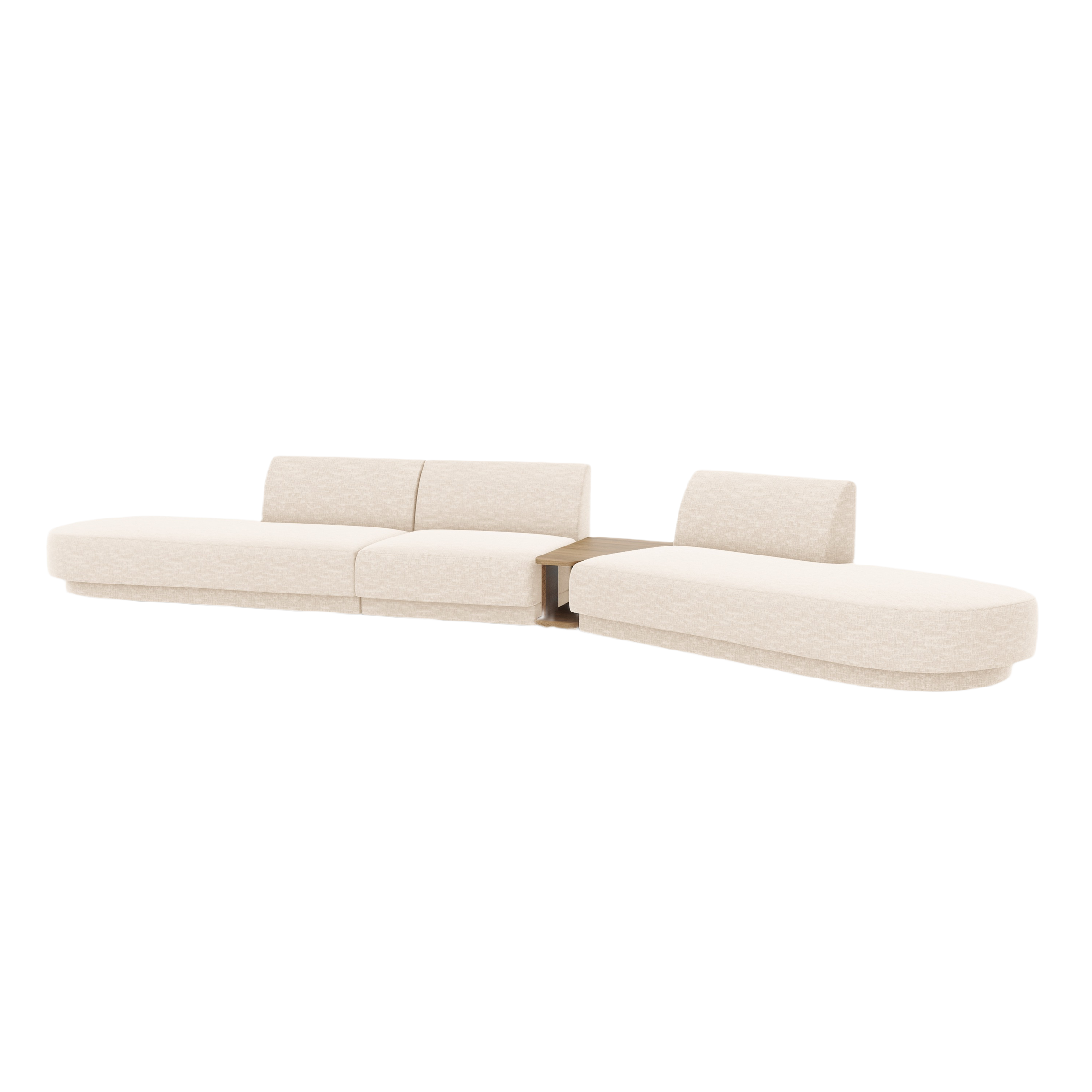 Right-facing modular sofa with table for 5 people MILEY light beige silky chenille