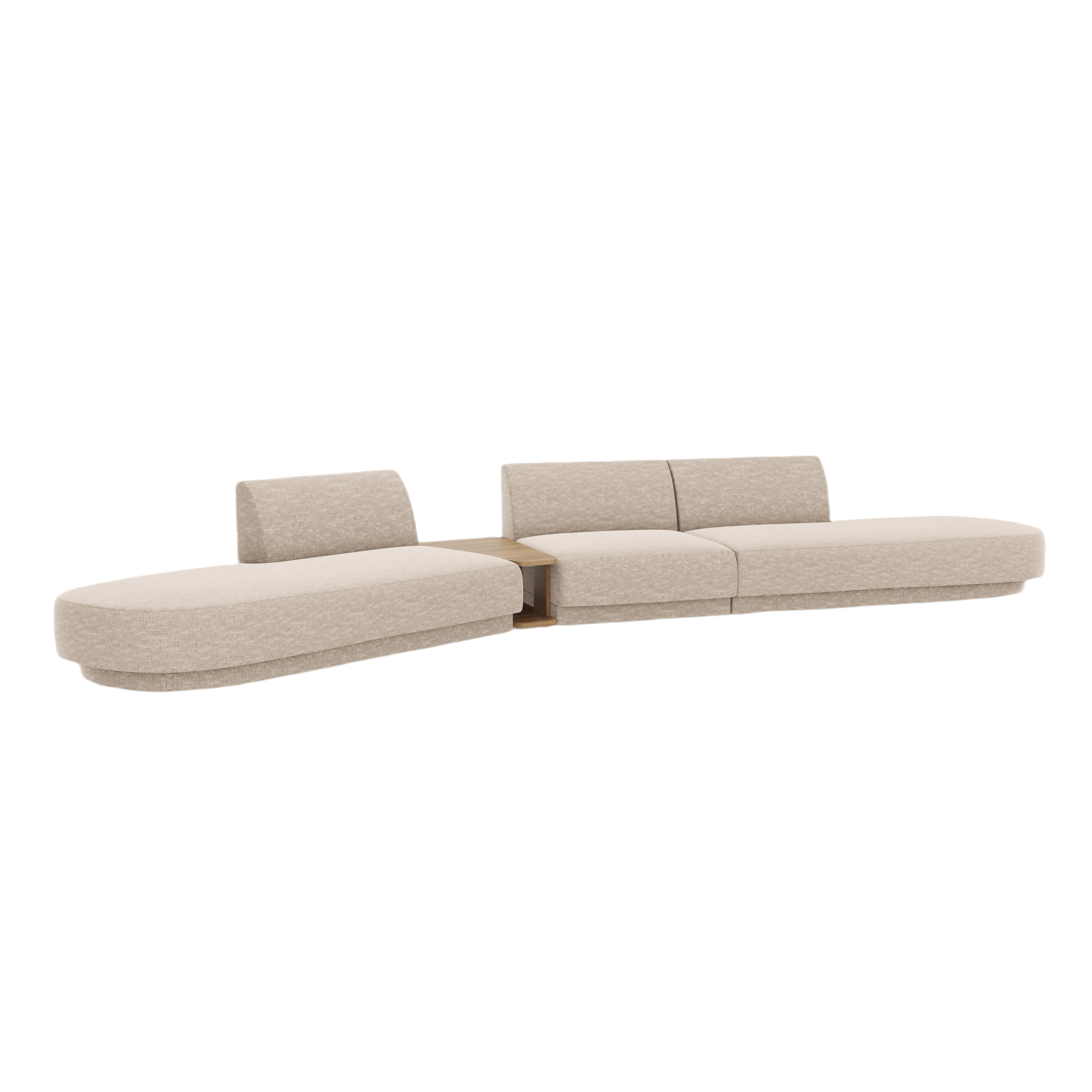 Modulares Sofa links mit Tisch für 5 Personen MILEY beige schimmernder Chenille