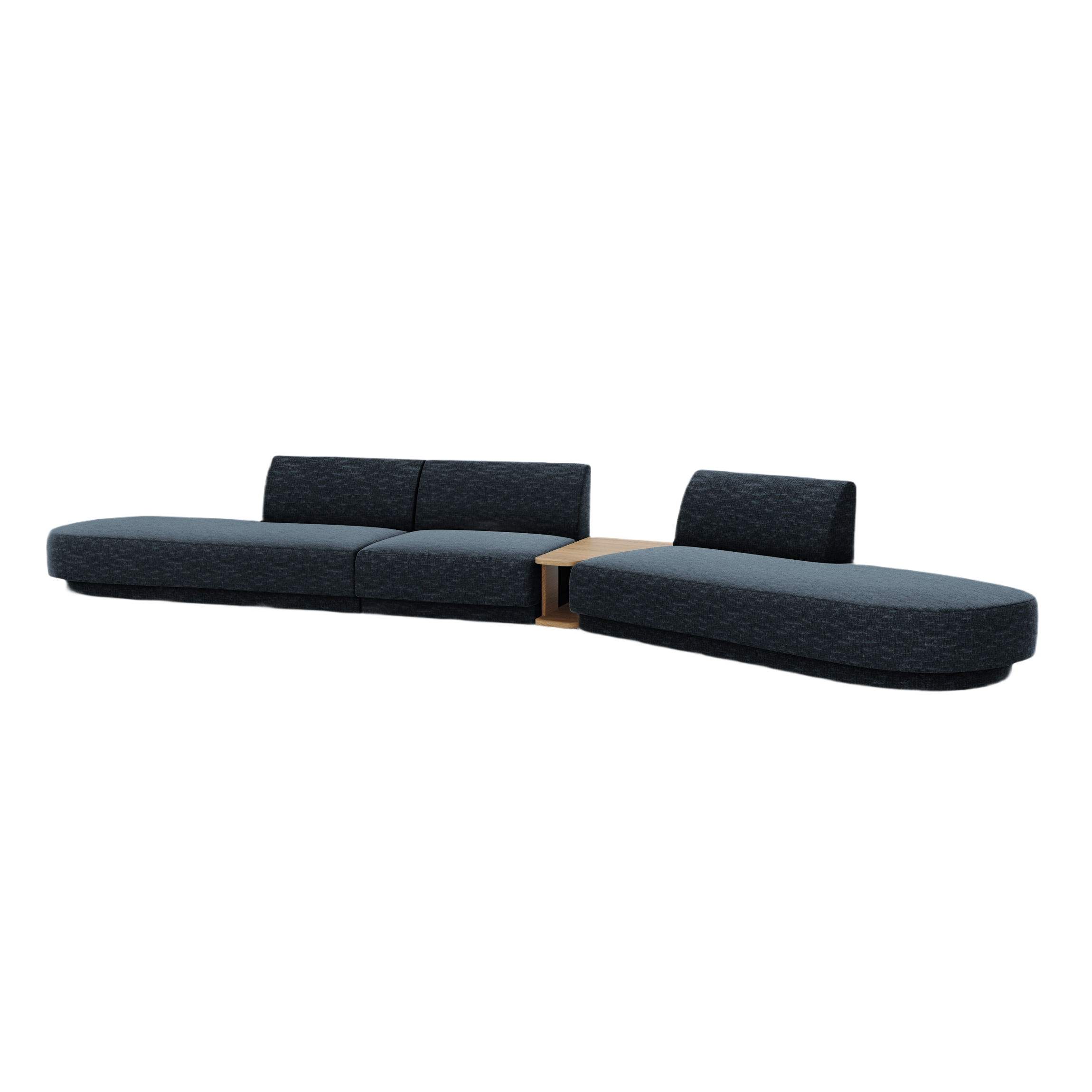 Right-facing modular sofa with table for 5 people MILEY royal blue silky chenille