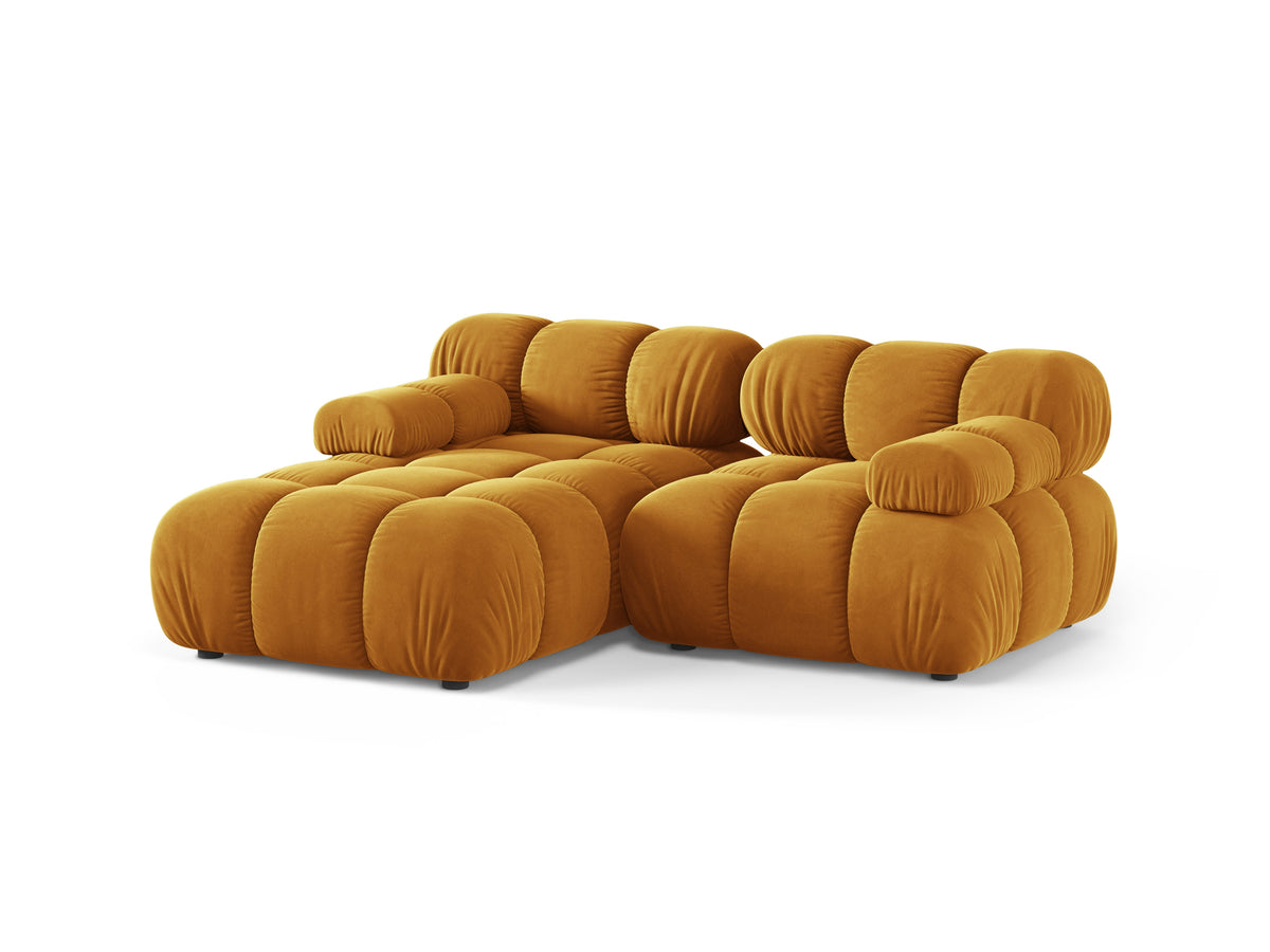Left-facing 2-seater corner sofa BELLIS in mustard velvet
