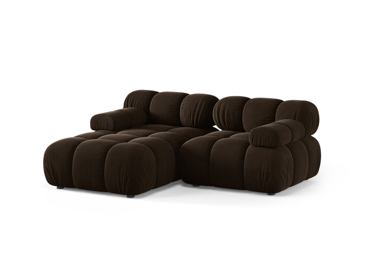 Chocolate Left-Handed Velvet 2-Seater Sofa BELLIS