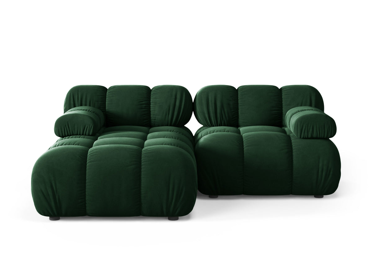 Velvet corner sofa for two, left-facing, BELLIS in bottle green.
