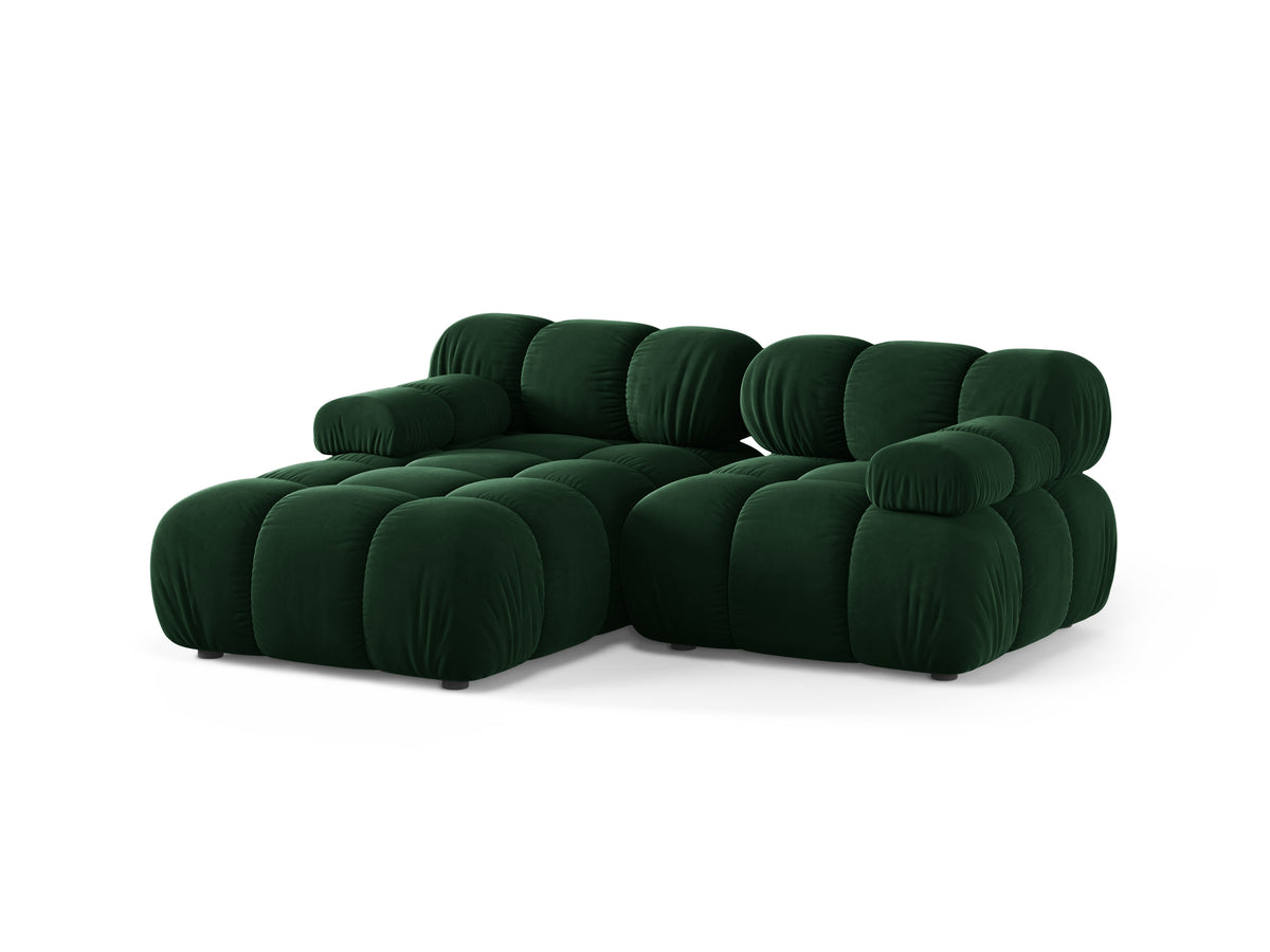 Velvet corner sofa for two, left-facing, BELLIS in bottle green.