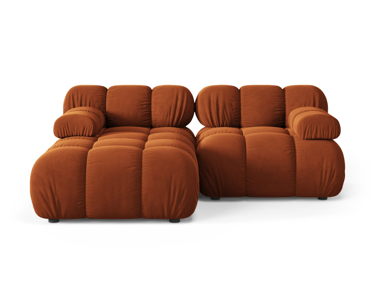 Velvet corner sofa for two, left-facing, BELLIS in brick red.