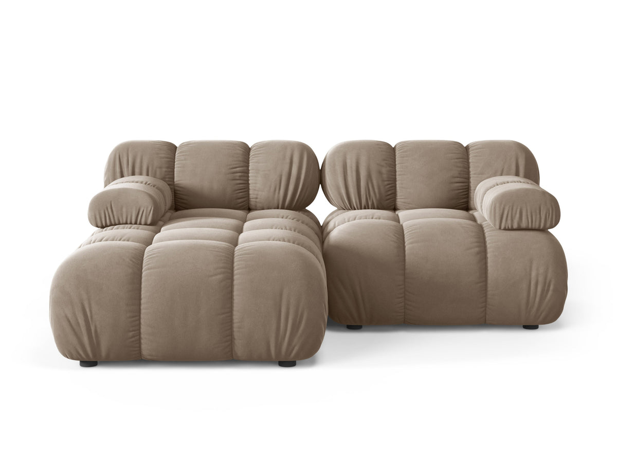 Velvet corner sofa for two, left-facing, BELLIS in cappuccino.