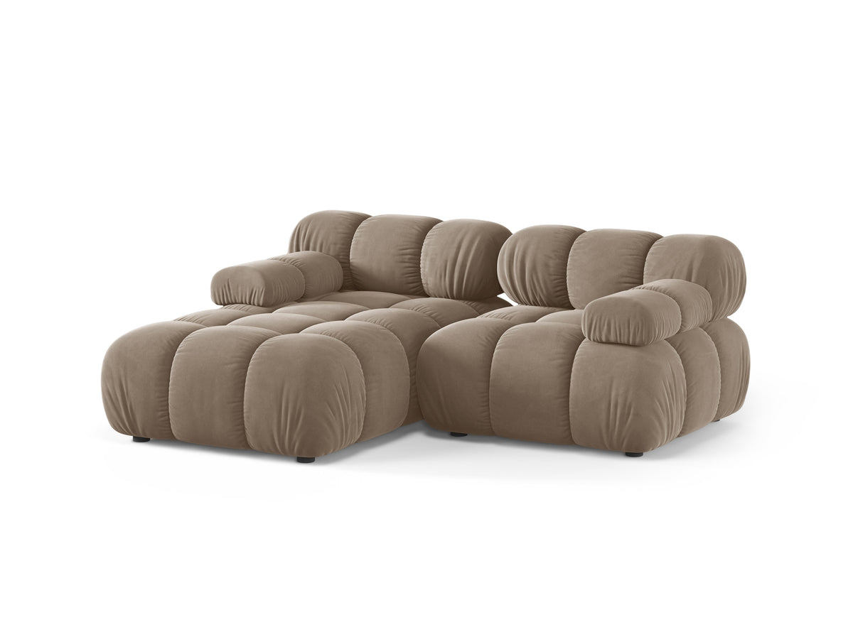 Velvet corner sofa for two, left-facing, BELLIS in cappuccino.