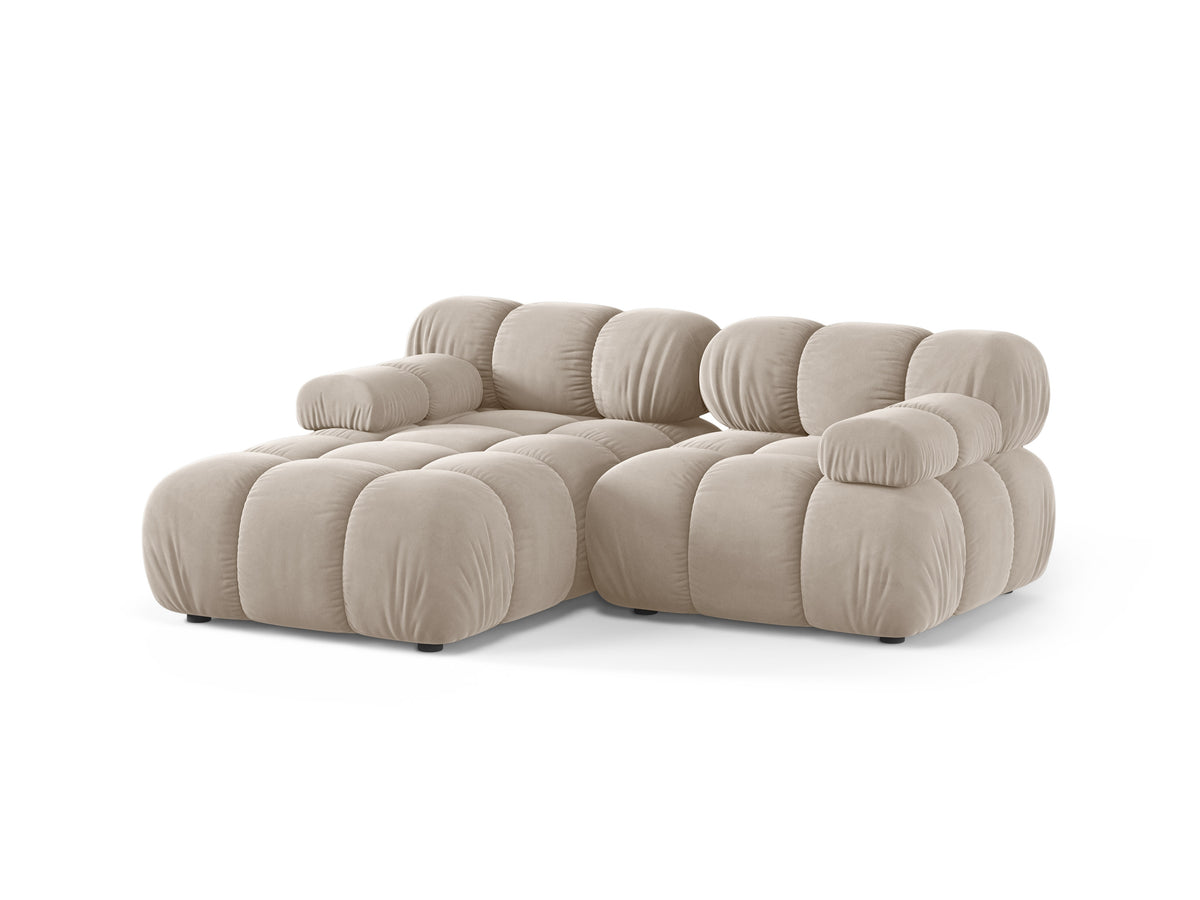 Velvet corner sofa for two, left-facing, BELLIS in beige.