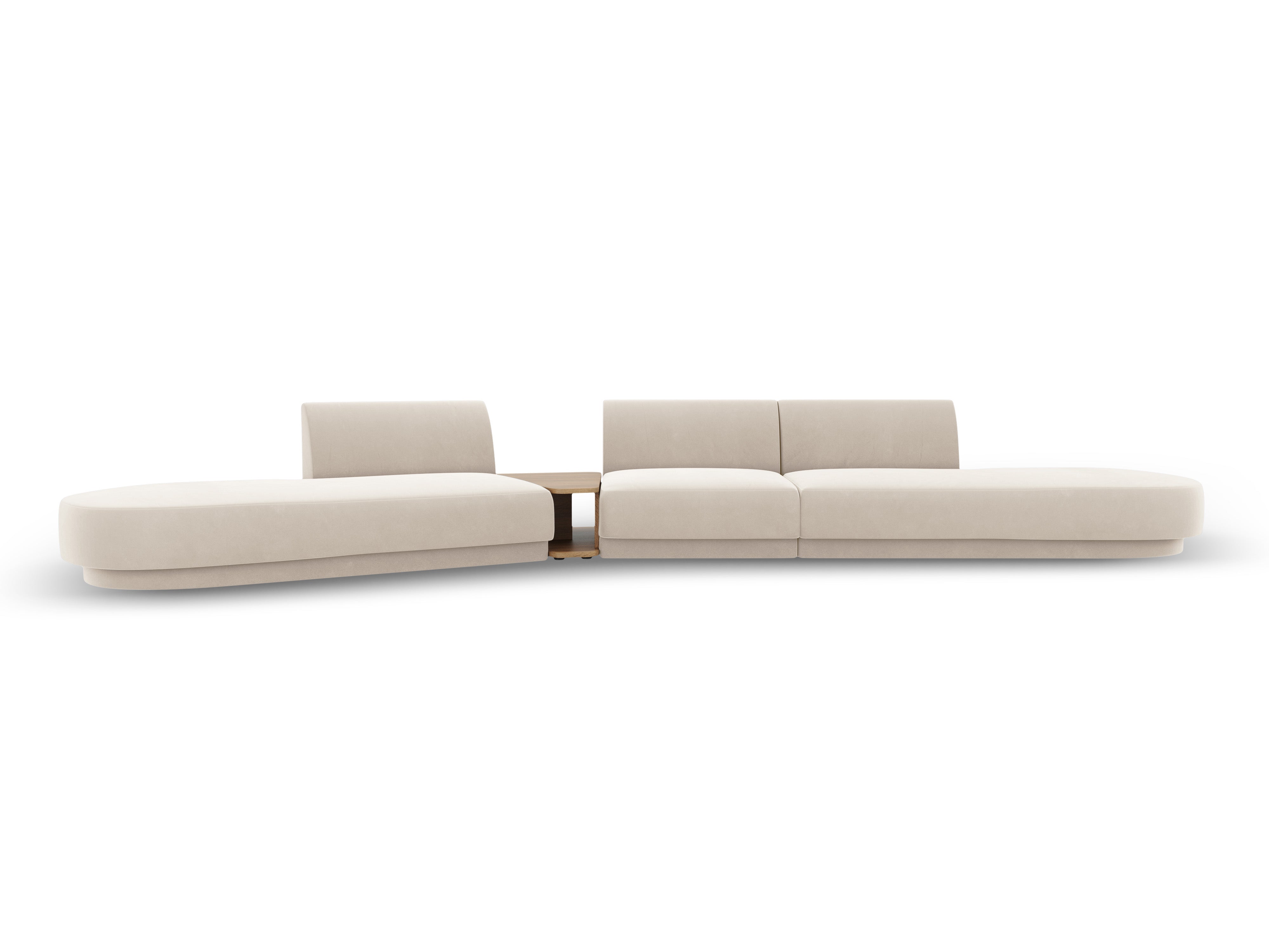 Modulares Sofa links mit Tisch, 5-sitzig, samt MILEY in hellbeige
