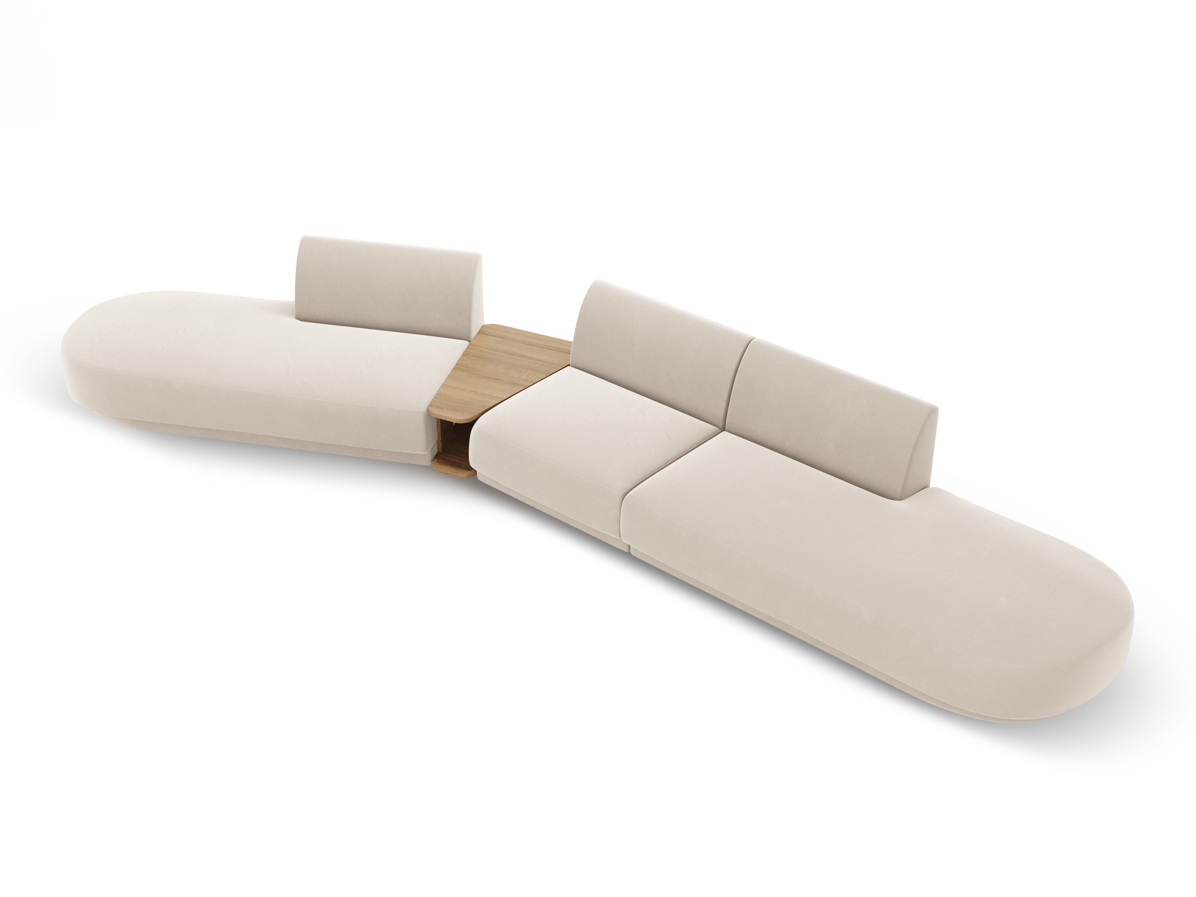 Modulares Sofa links mit Tisch, 5-sitzig, samt MILEY in hellbeige