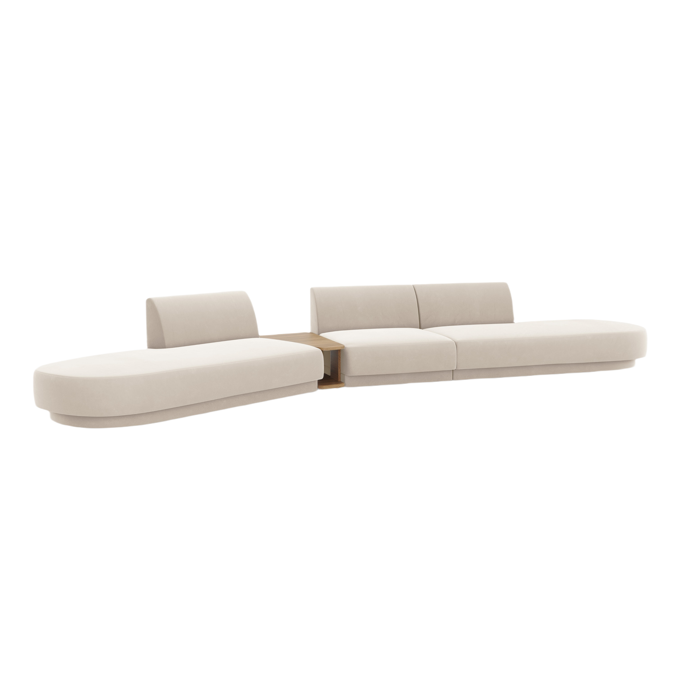 Modulares Sofa links mit Tisch, 5-sitzig, samt MILEY in hellbeige