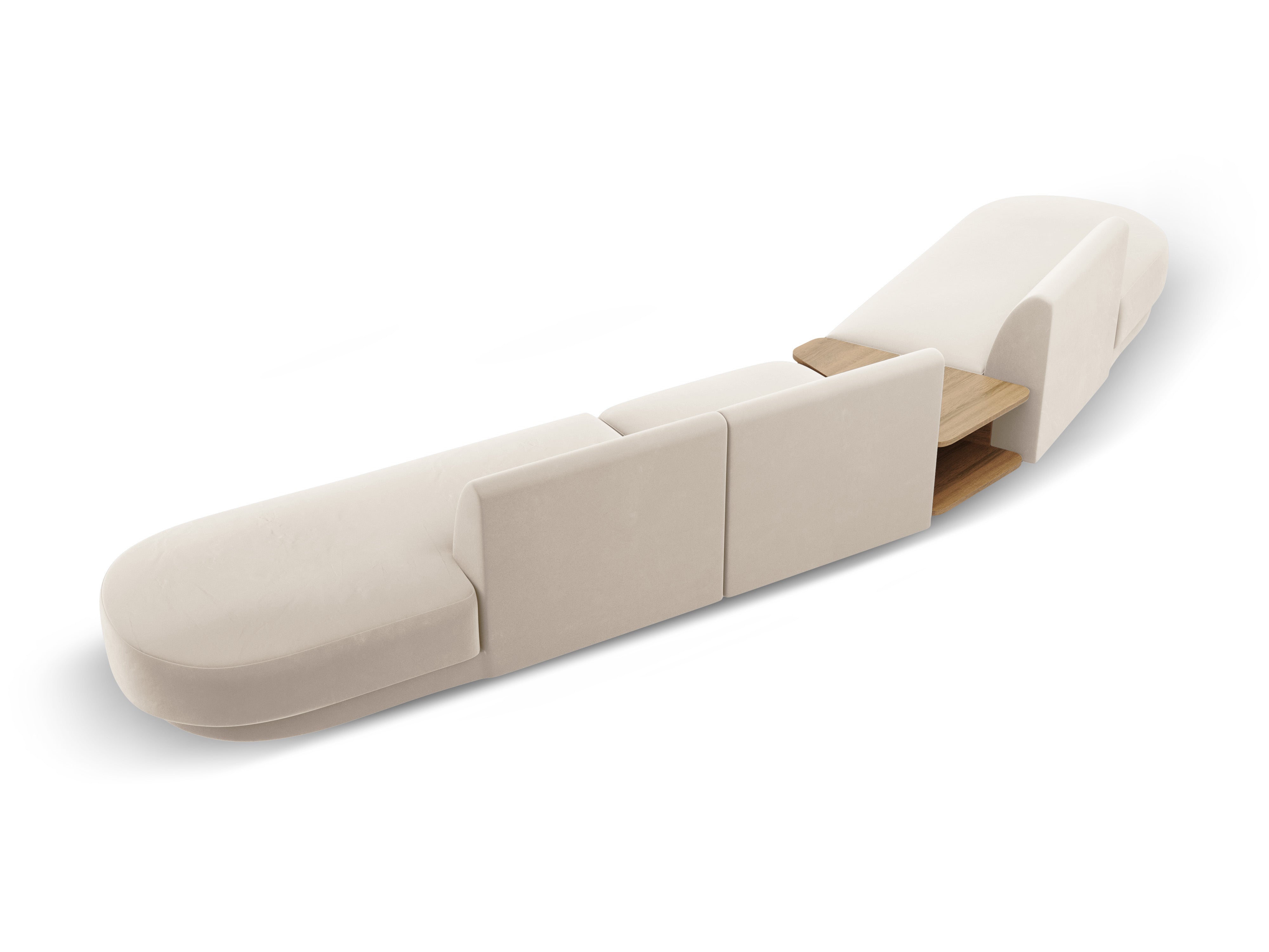 Modulares Sofa links mit Tisch, 5-sitzig, samt MILEY in hellbeige