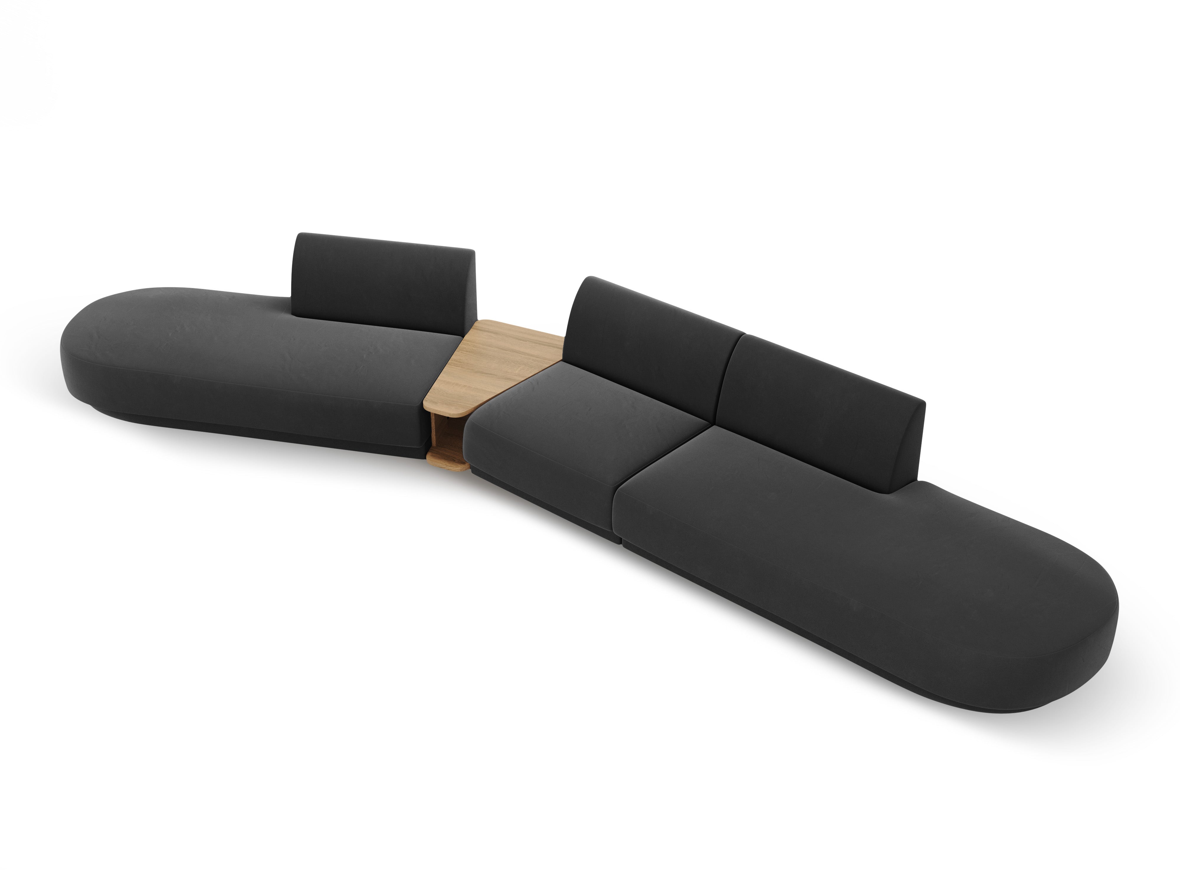 Modulares Sofa links mit Tisch, 5-sitzig, samtig MILEY grau