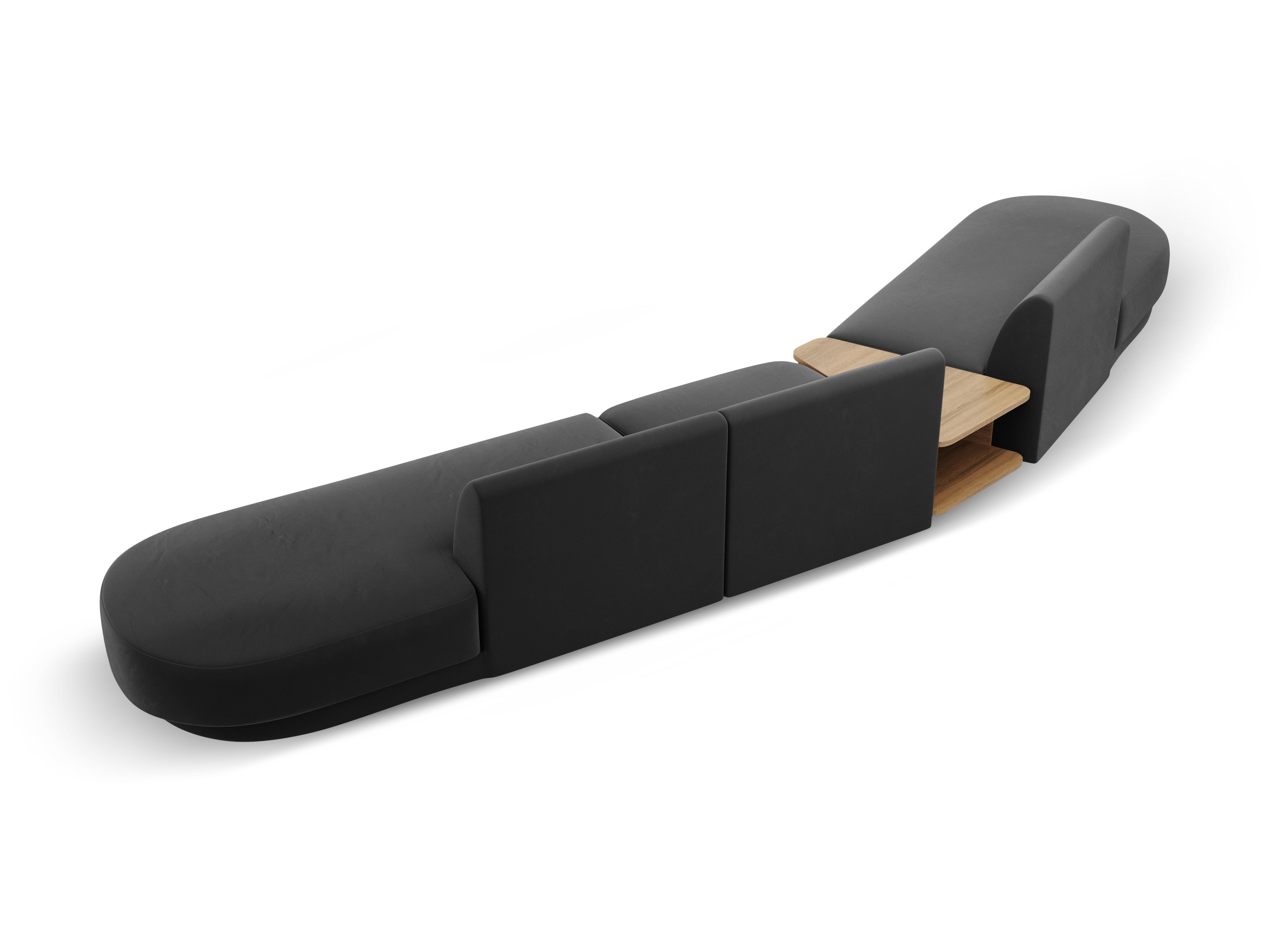 Modulares Sofa links mit Tisch, 5-sitzig, samtig MILEY grau