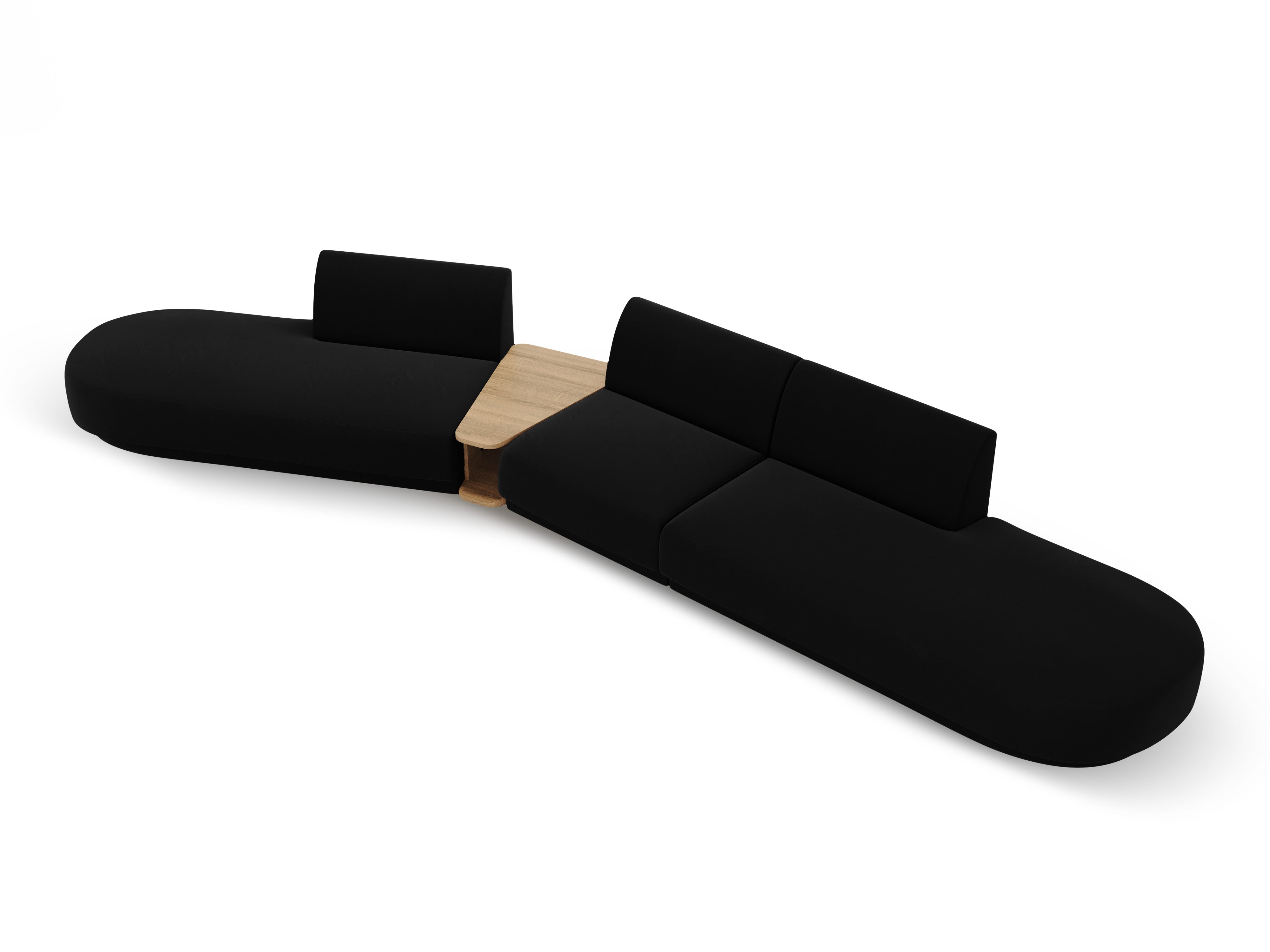 Modulares Sofa links mit Tisch für 5 Personen aus Samt MILEY schwarz