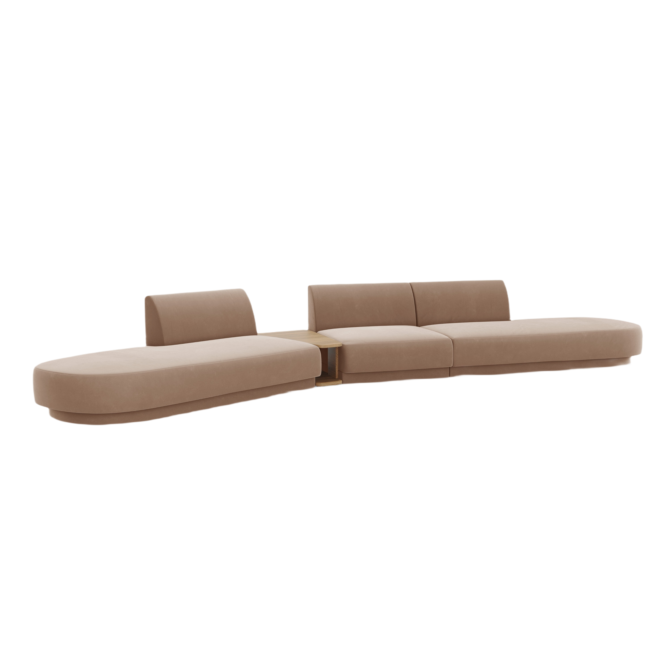 Left-sided modular sofa with table, 5-seater, velvet MILEY cappuccino