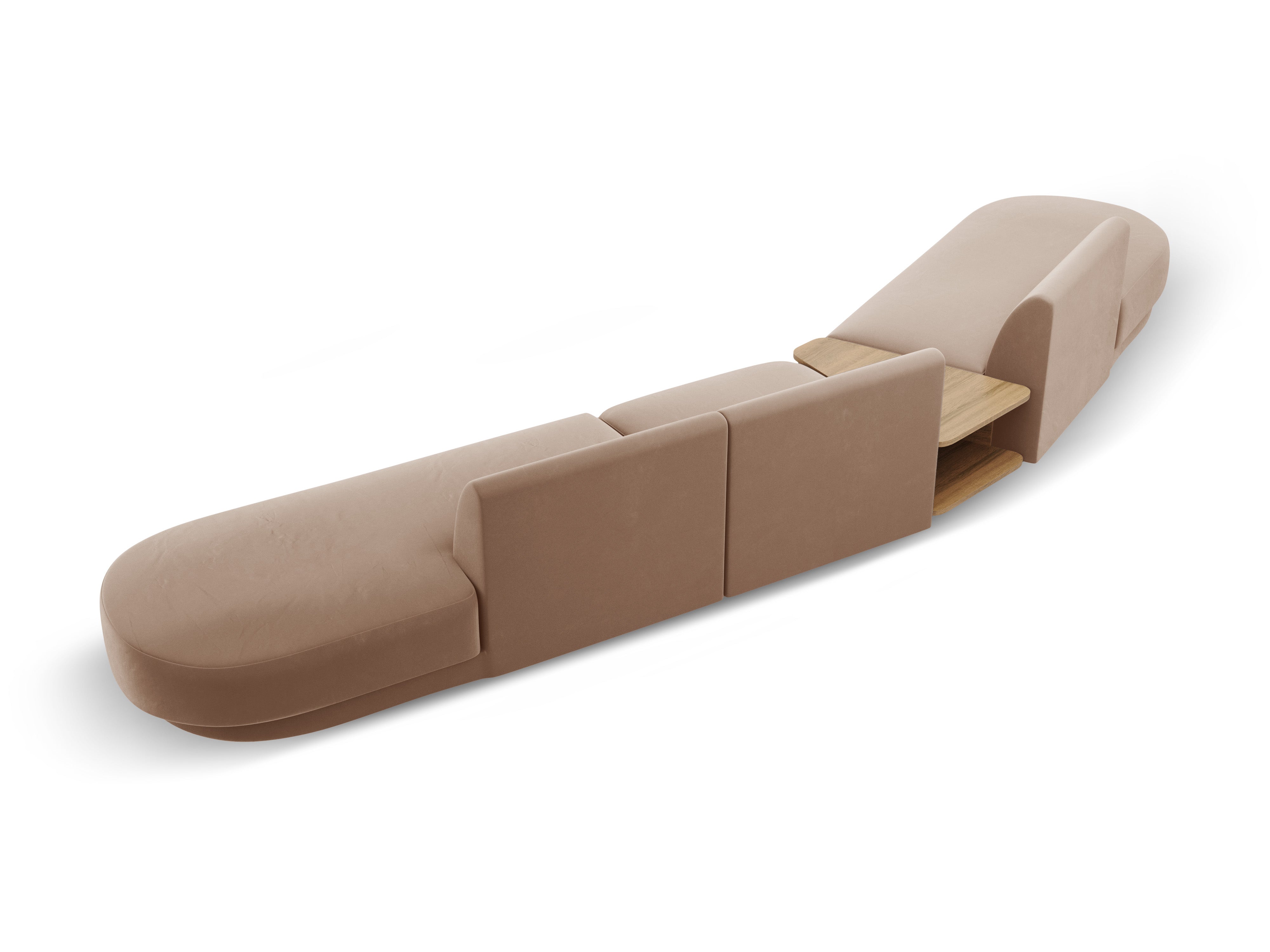 Left-sided modular sofa with table, 5-seater, velvet MILEY cappuccino