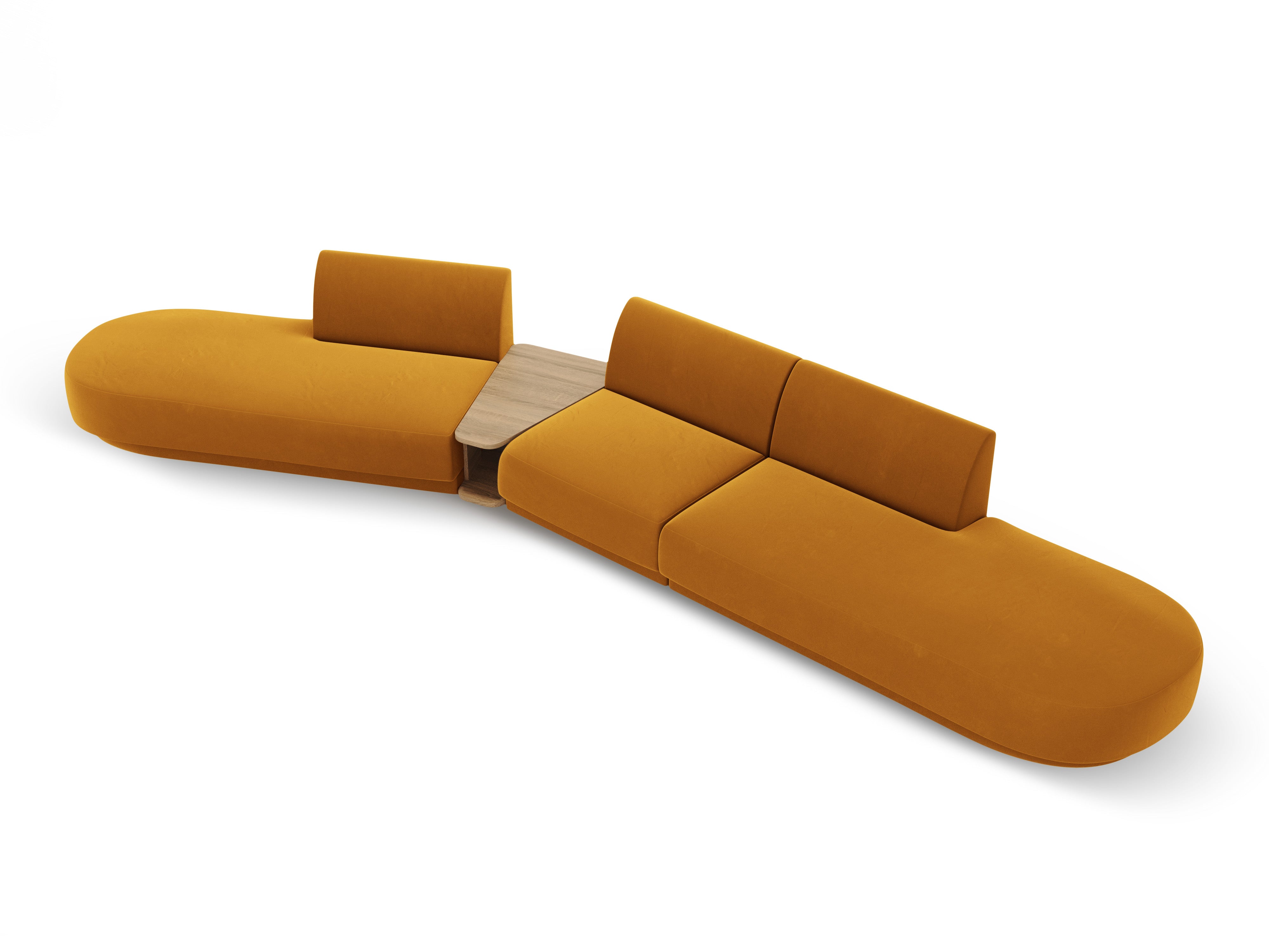 Modulares Sofa links mit Tisch, 5-sitzig, samt MILEY, gelb