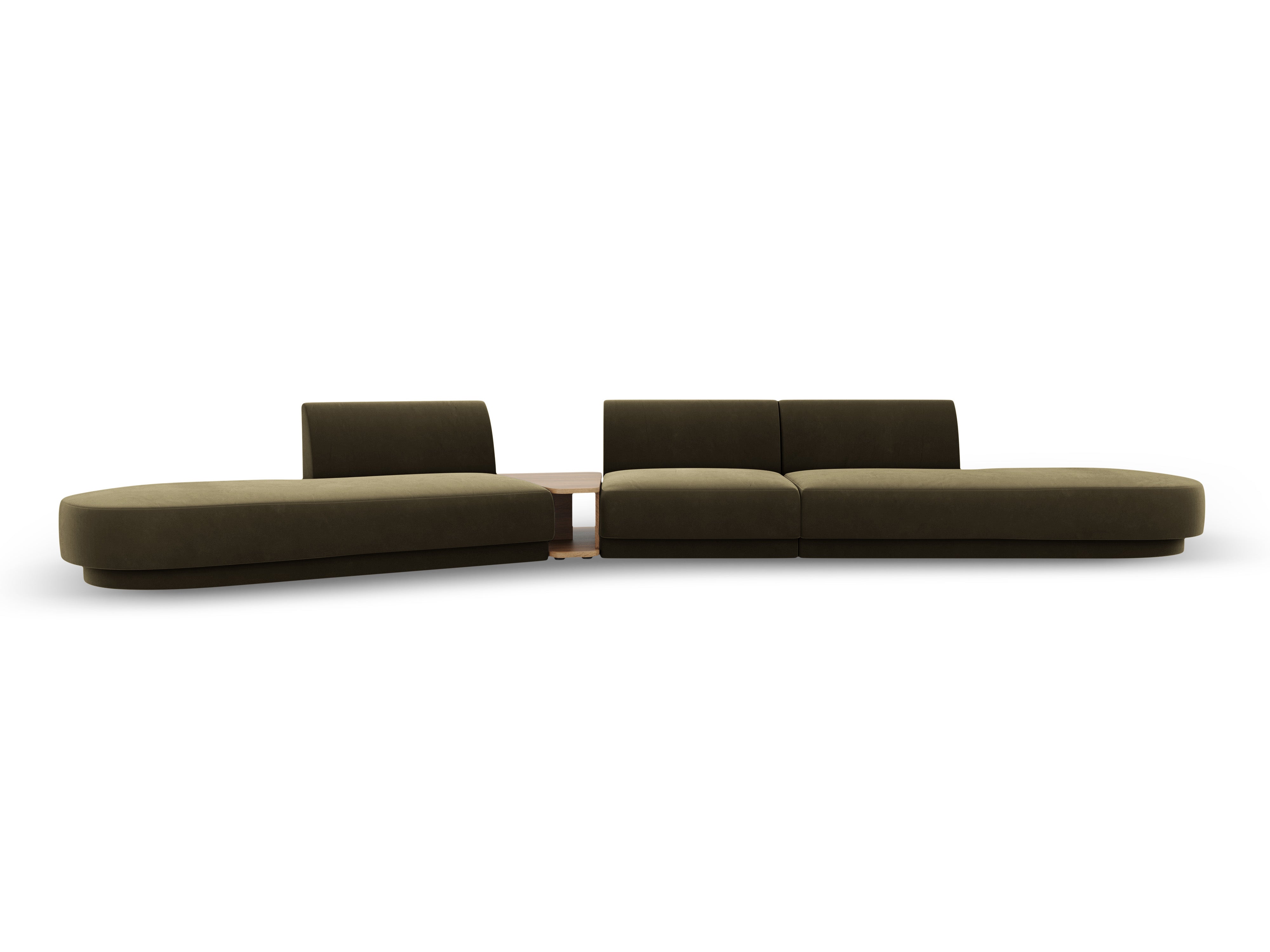 Modulares Sofa links mit Tisch, 5-sitzig, samtig, MILEY, grün