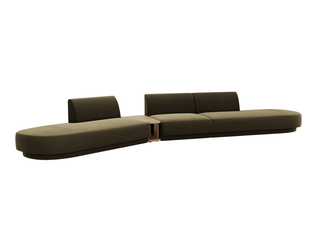 Modulares Sofa links mit Tisch, 5-sitzig, samtig, MILEY, grün