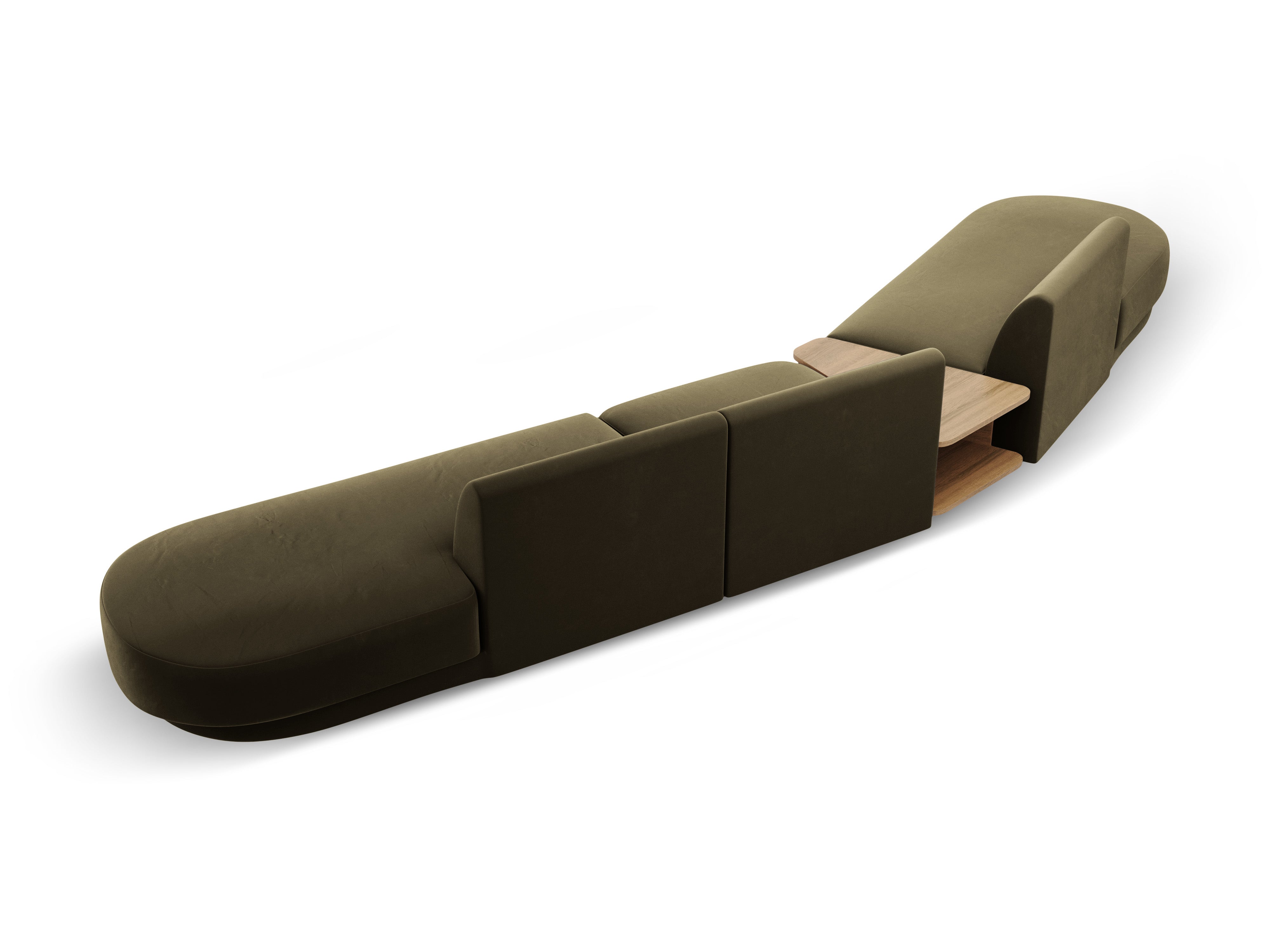 Modulares Sofa links mit Tisch, 5-sitzig, samtig, MILEY, grün
