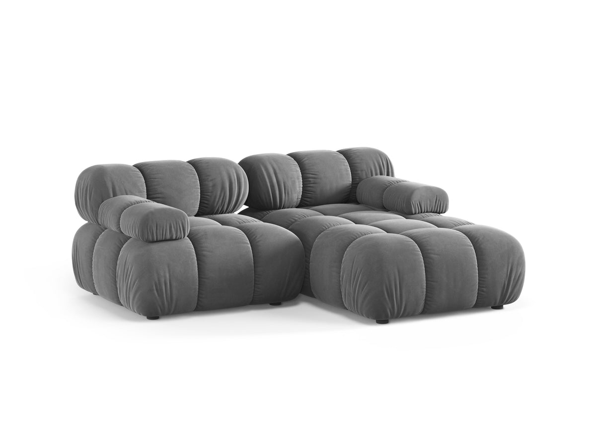 Right-facing 2-seater corner sofa BELLIS in gray velvet