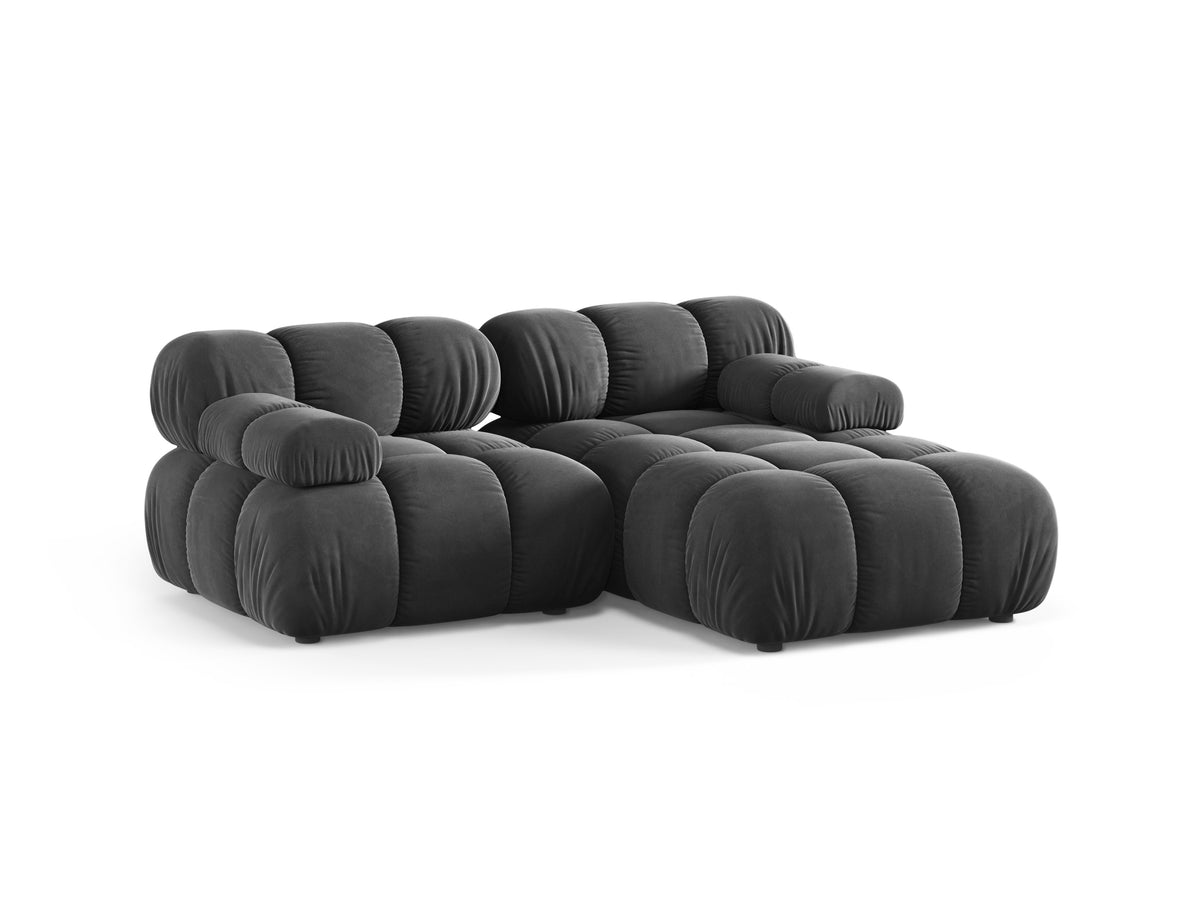 Right-facing 2-seater corner sofa BELLIS in dark gray velvet