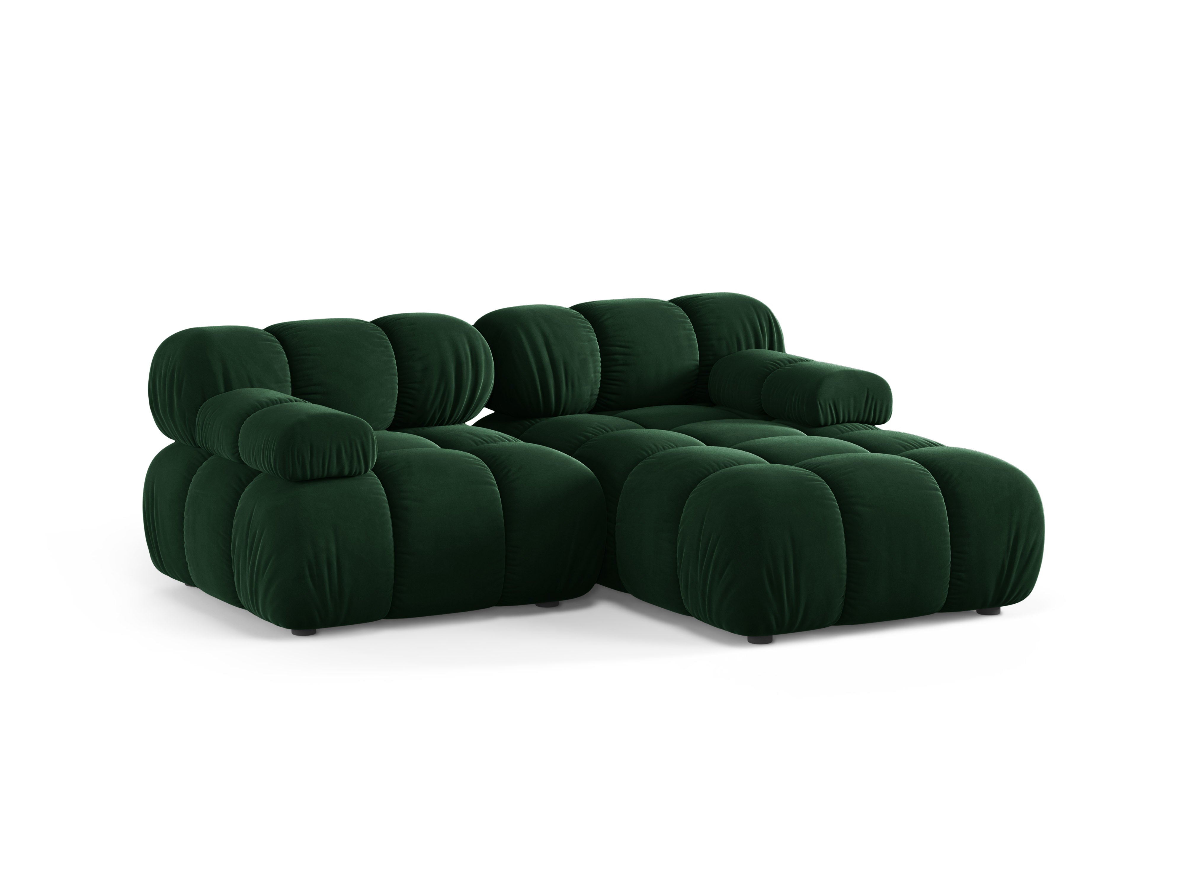 Velvet corner sofa for two, right-facing, BELLIS in bottle green.