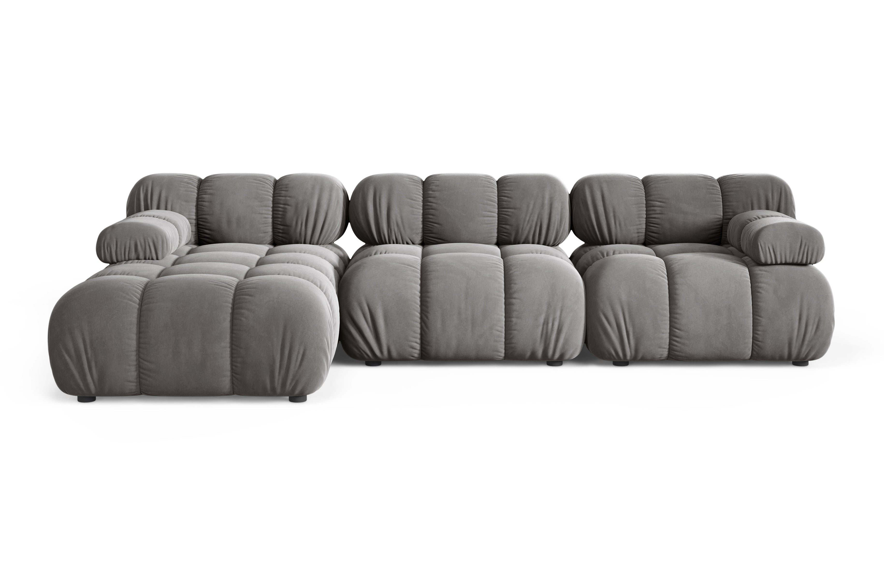 Gray velvet 3-seater left-facing sofa BELLIS