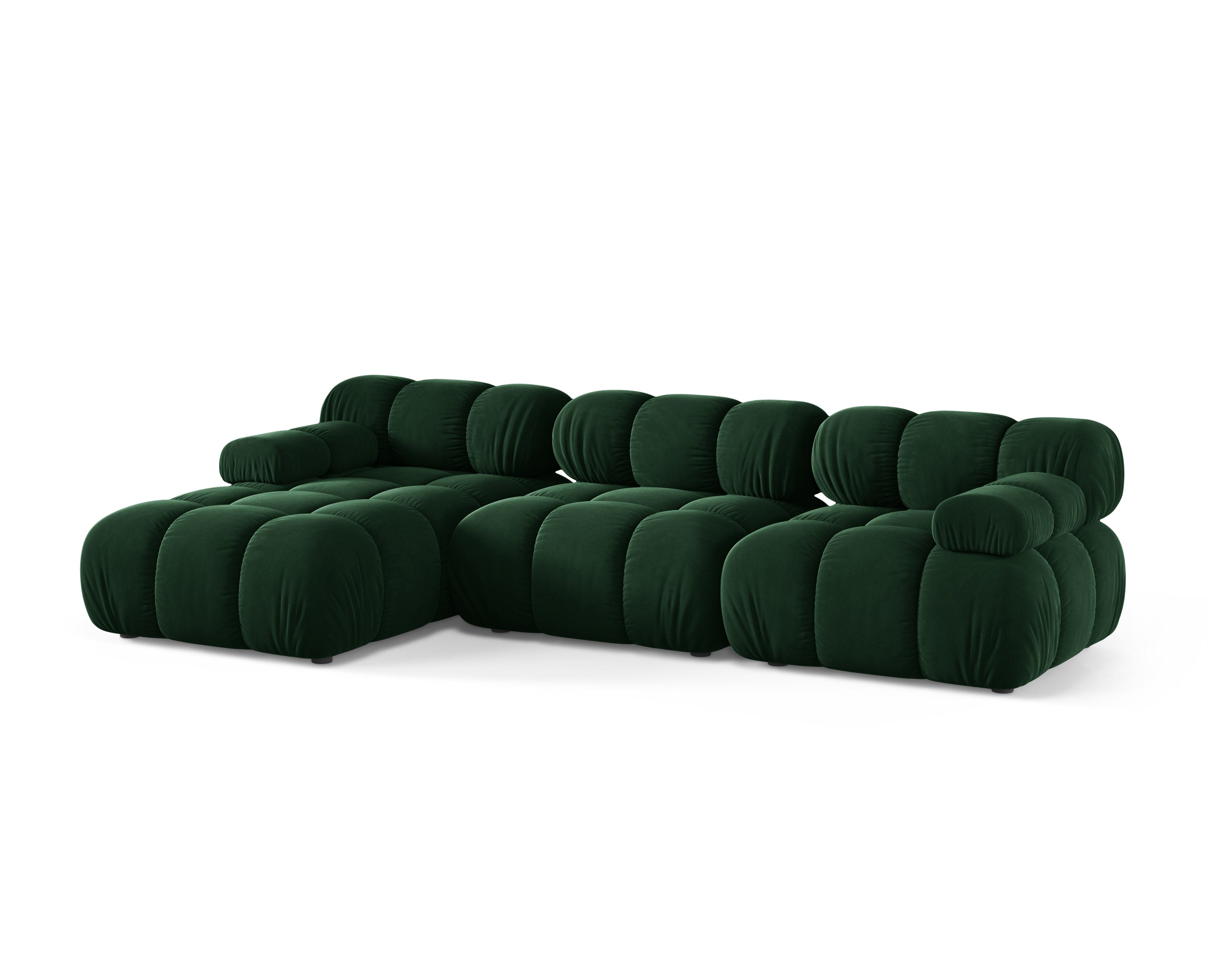 Velvet corner sofa for three, left-facing, BELLIS in bottle green.