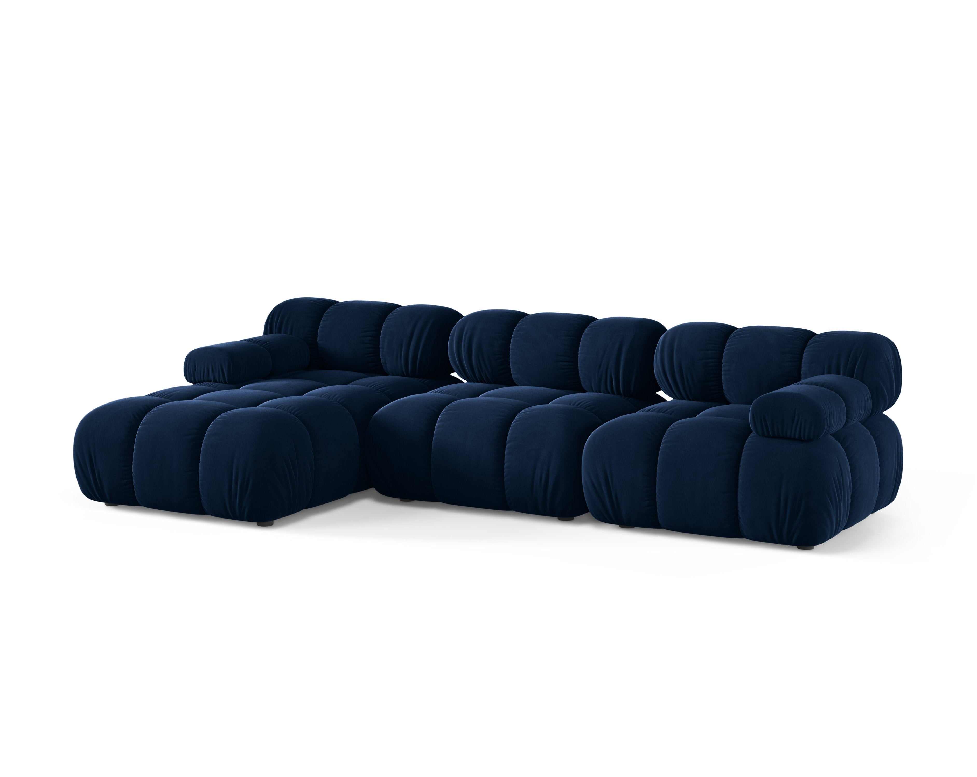 Velvet corner sofa for three people, left-facing, BELLIS in royal blue.