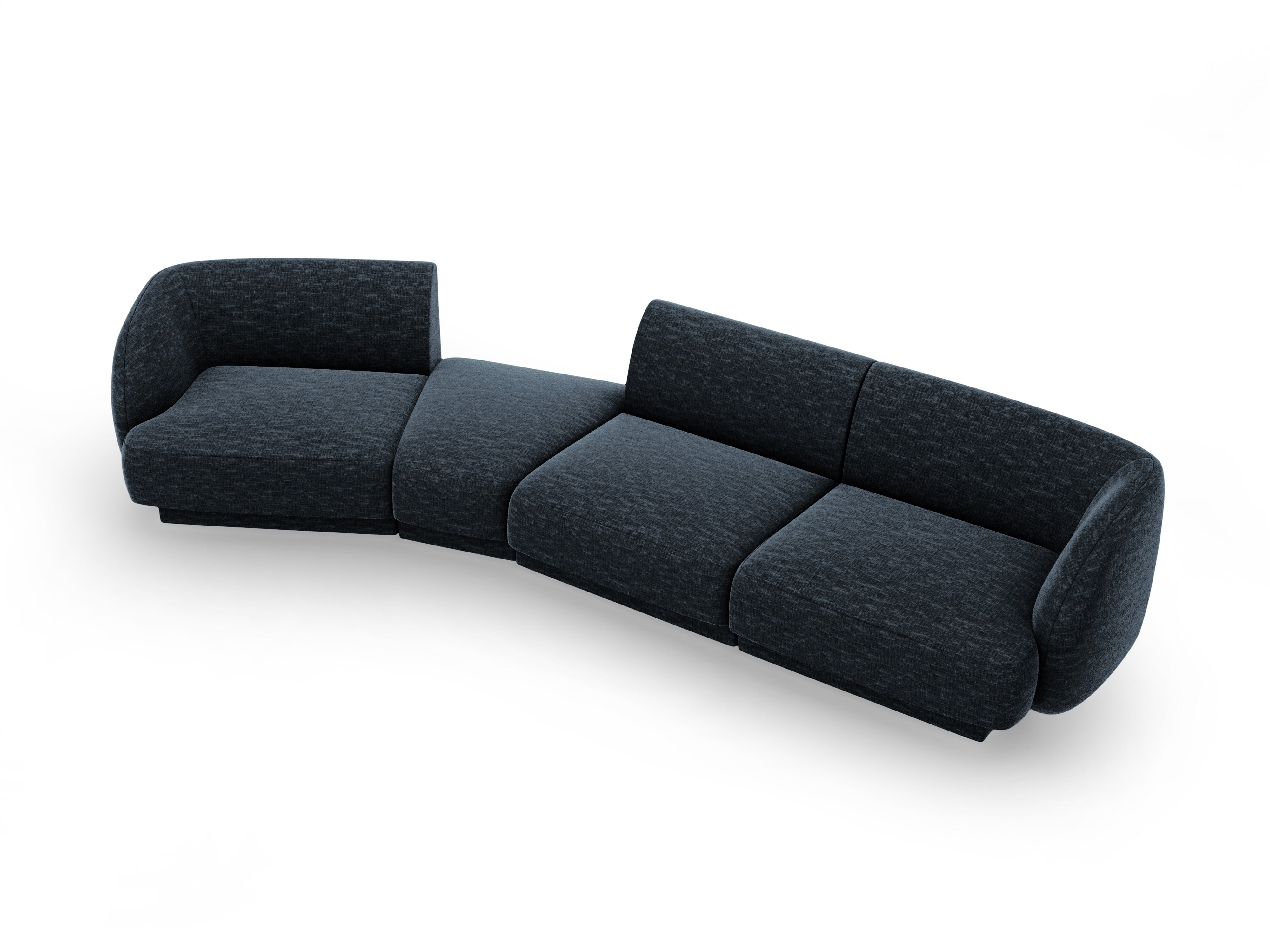Left-facing modular sofa for 6 people MILEY royal blue silky chenille