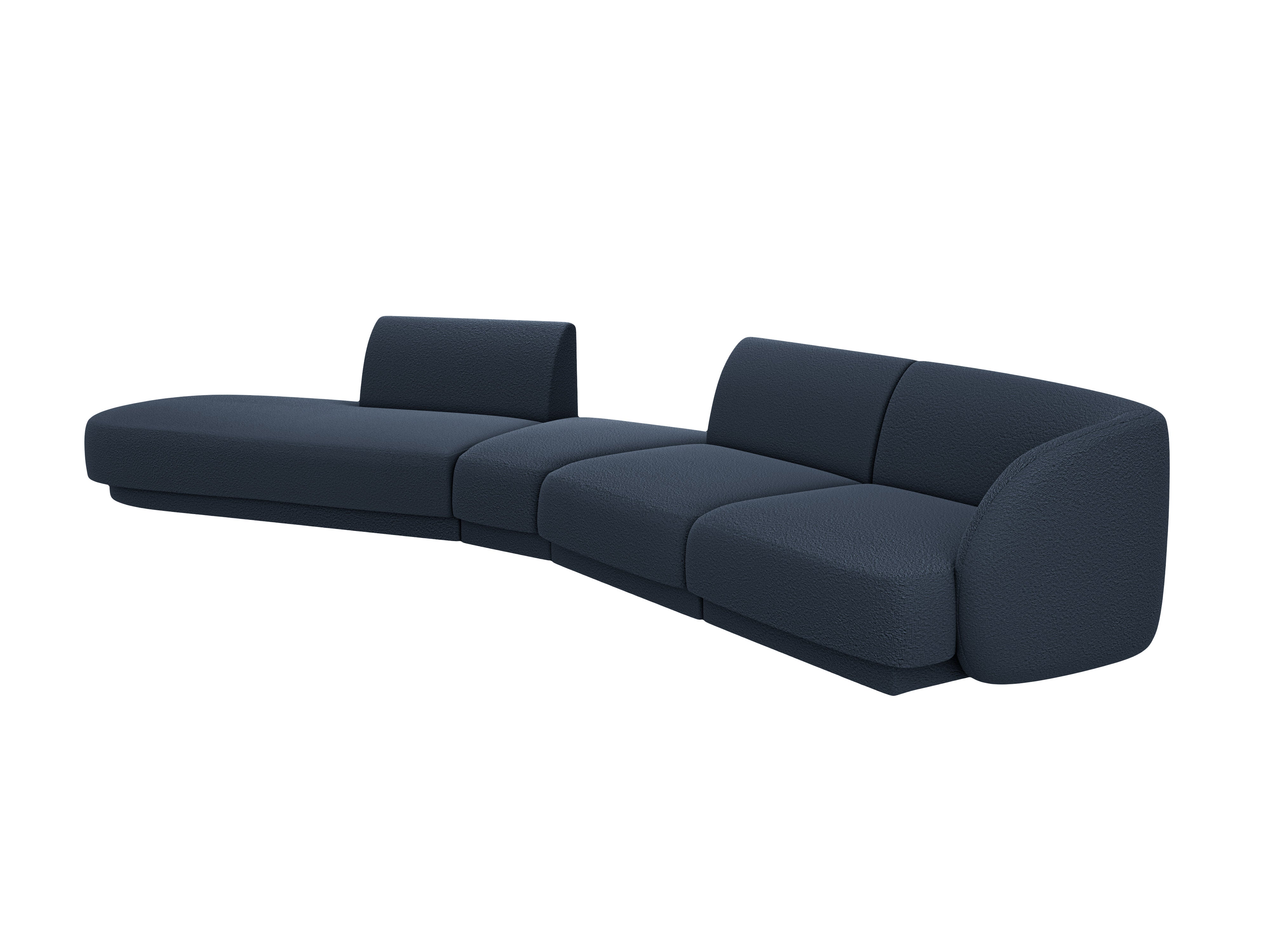Left-facing modular corner sofa for 7 people MILEY dark blue boucle