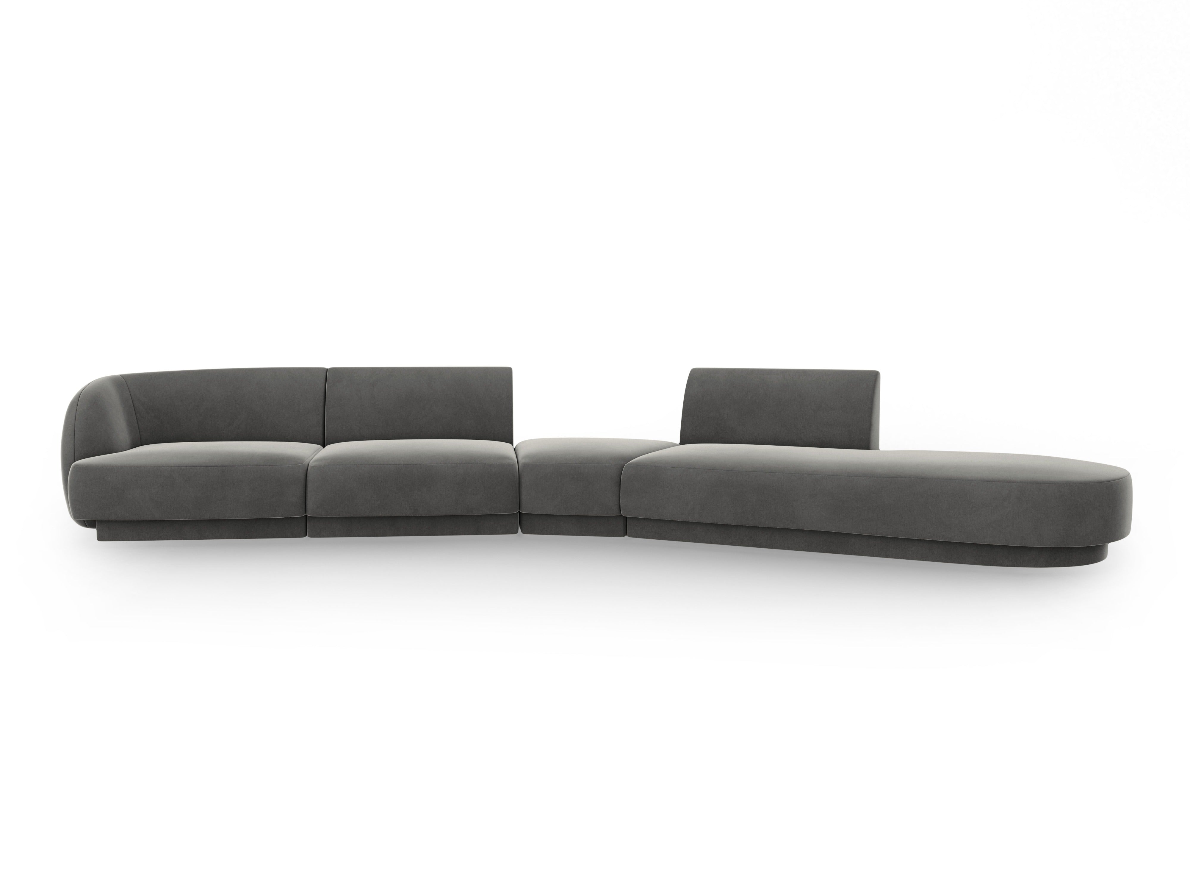 Modulares Samt-Ecksofa rechtsseitig für 7 Personen MILEY hellgrau
