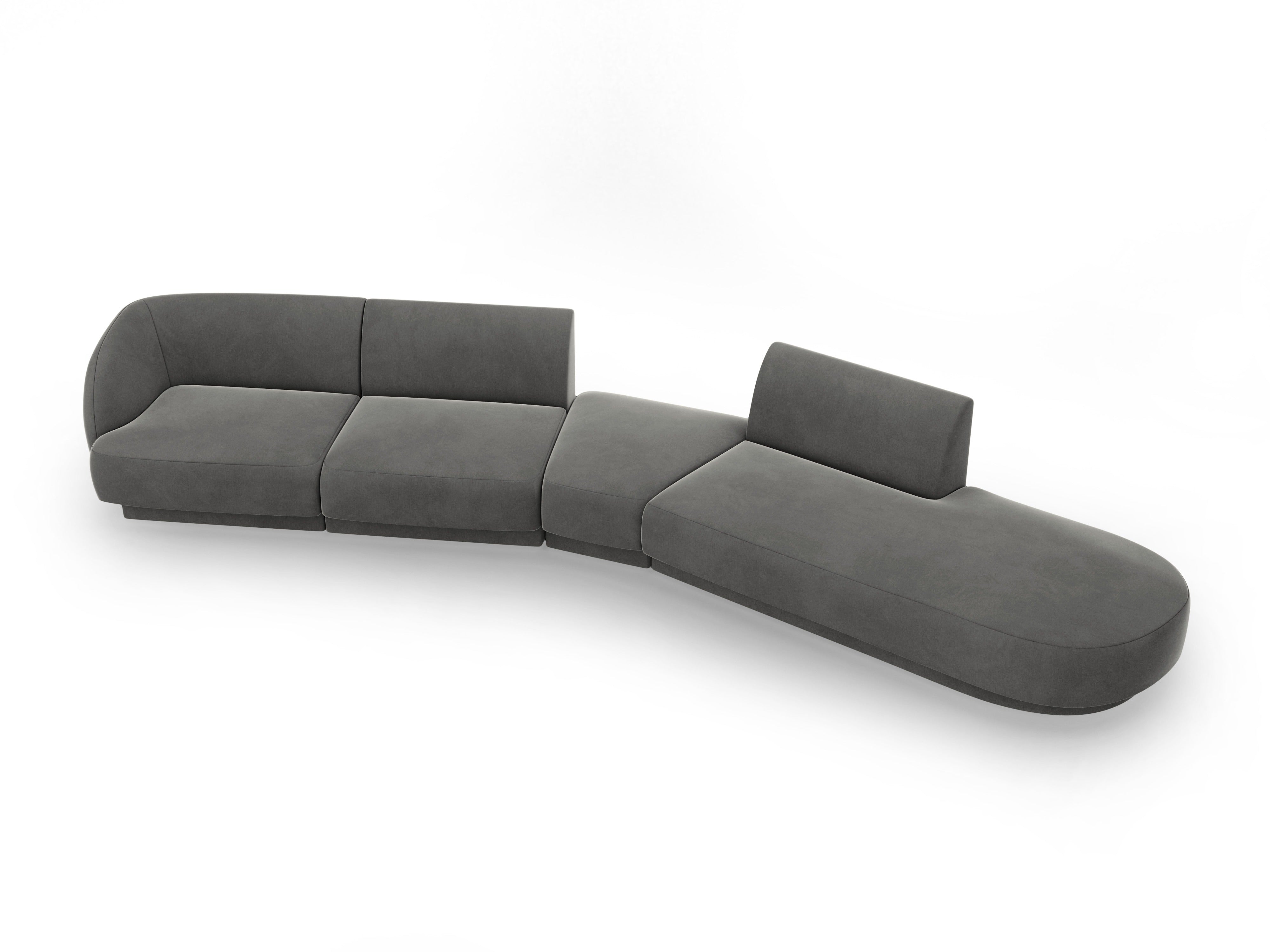 Modulares Samt-Ecksofa rechtsseitig für 7 Personen MILEY hellgrau