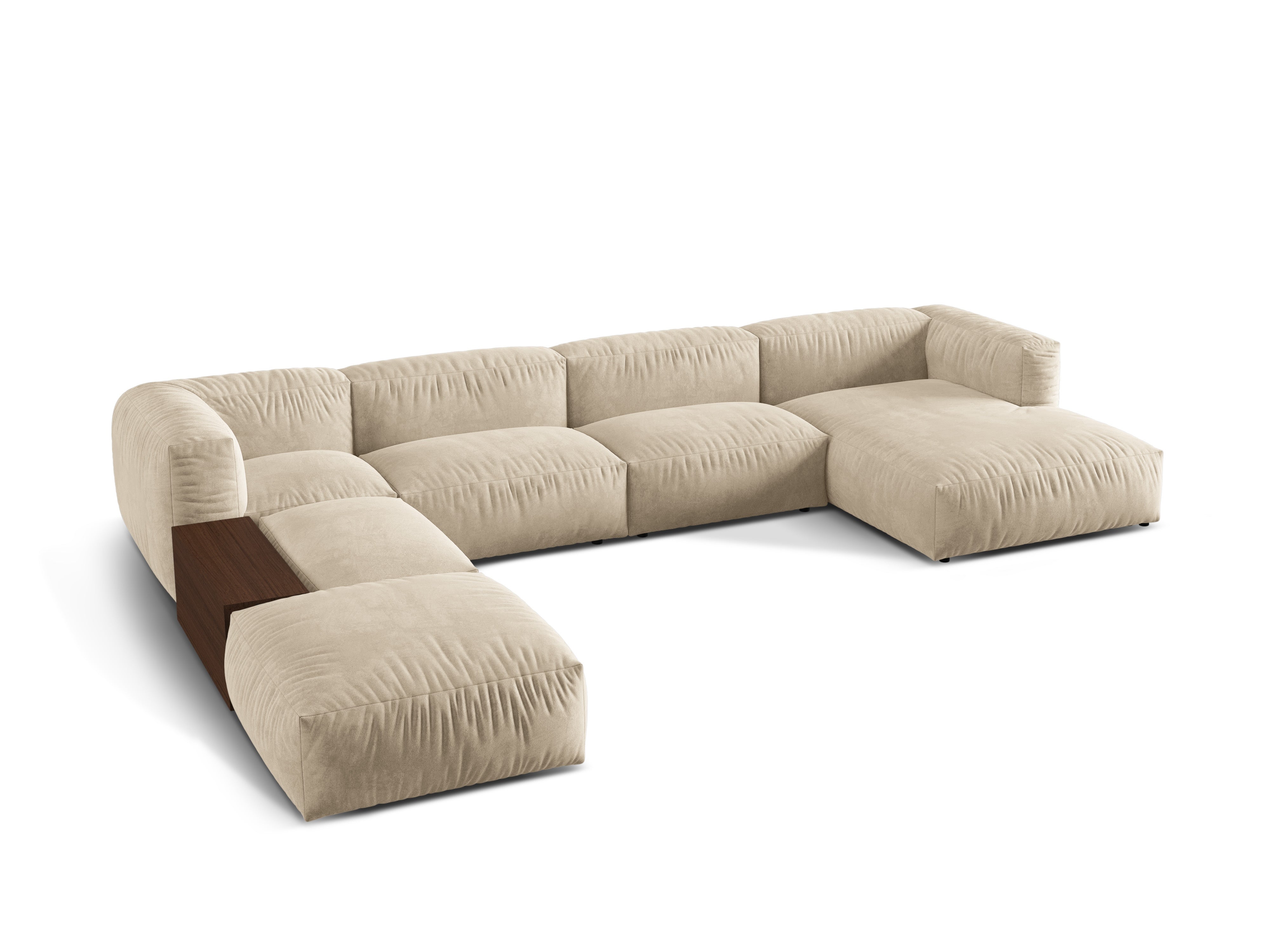 Left -handed corner velvet panoramic martin light beige