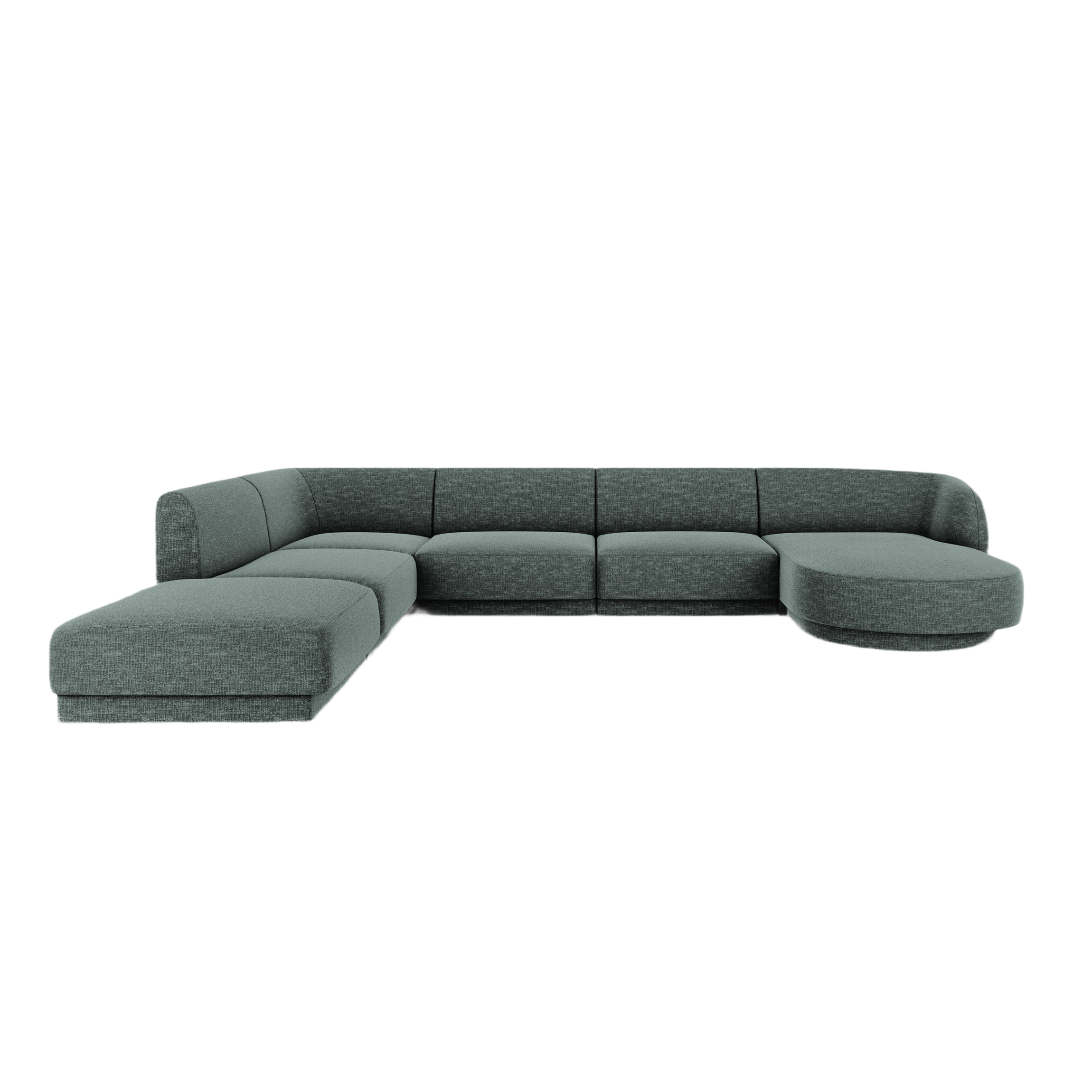 Left-sided panoramic sofa in the szenil fabric of 6-person Miley Petrol