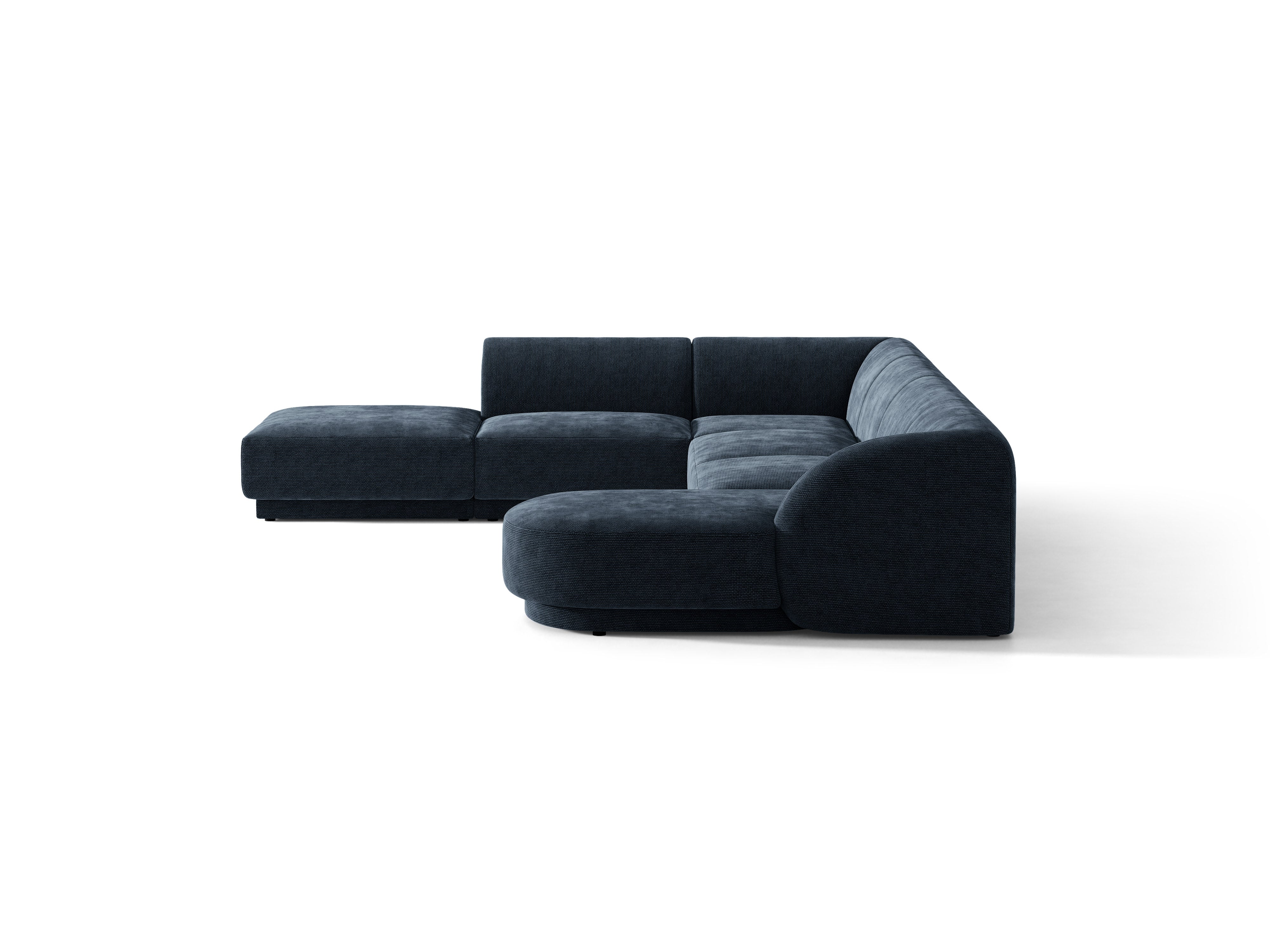 Left-sided panoramic corner sofa for 6 people MILEY in navy blue silky chenille