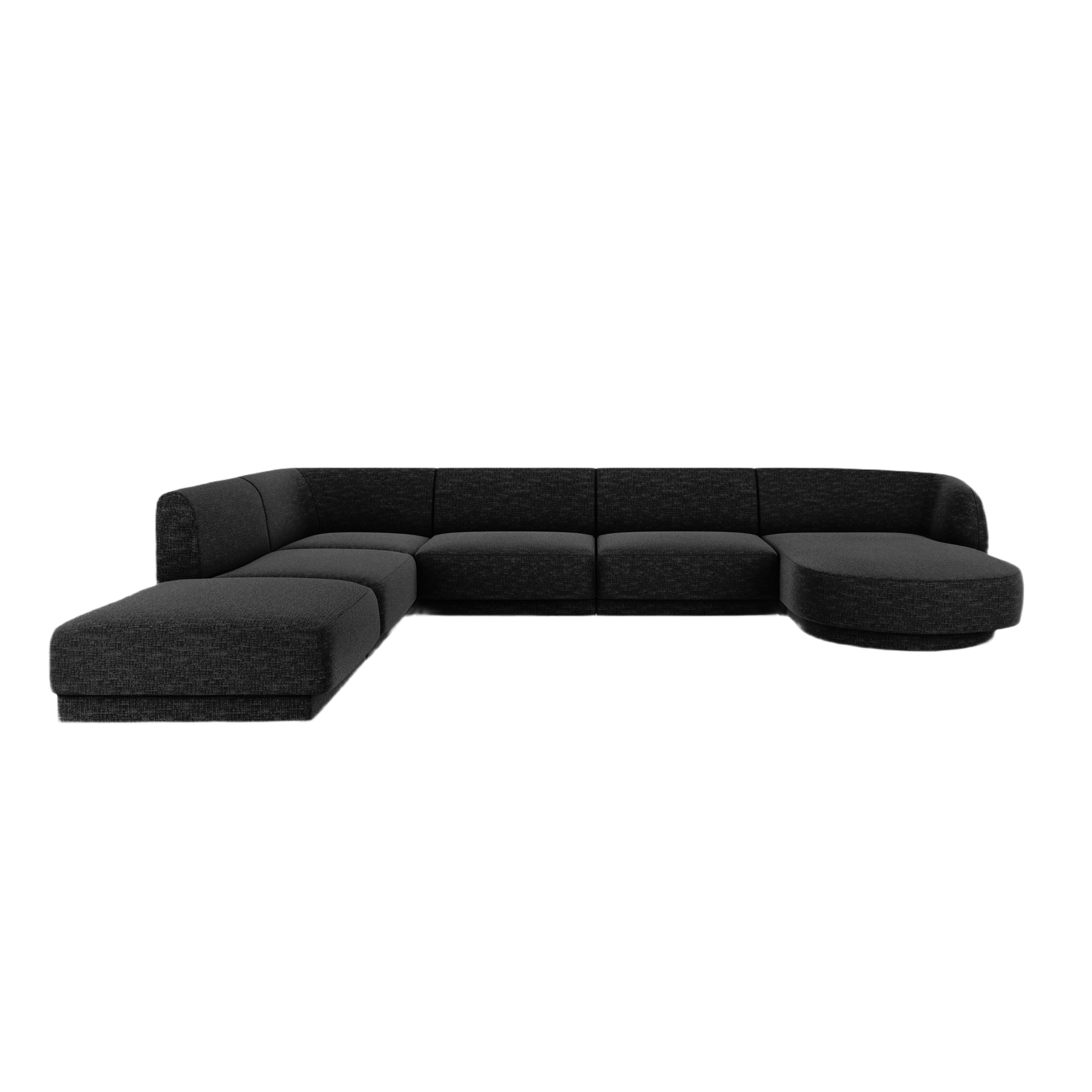 Left-sided panoramic sofa in the szenil fabric of 6-person Miley Black