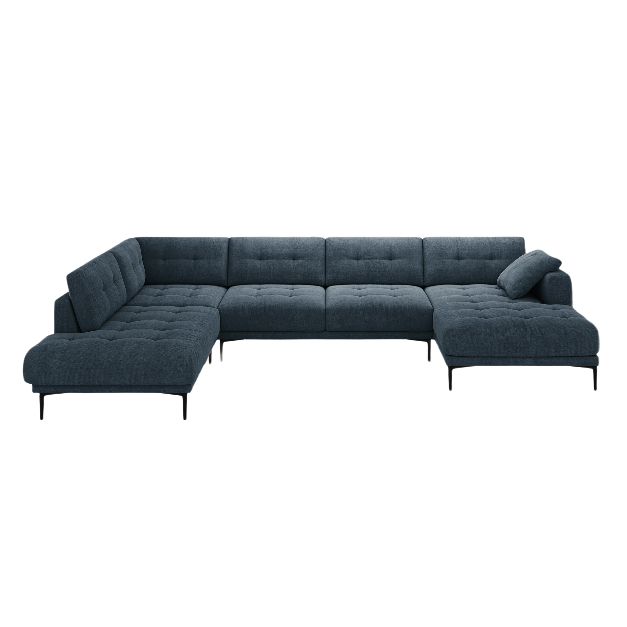 Left-sided panoramic corner sofa BEMY dark blue chenille