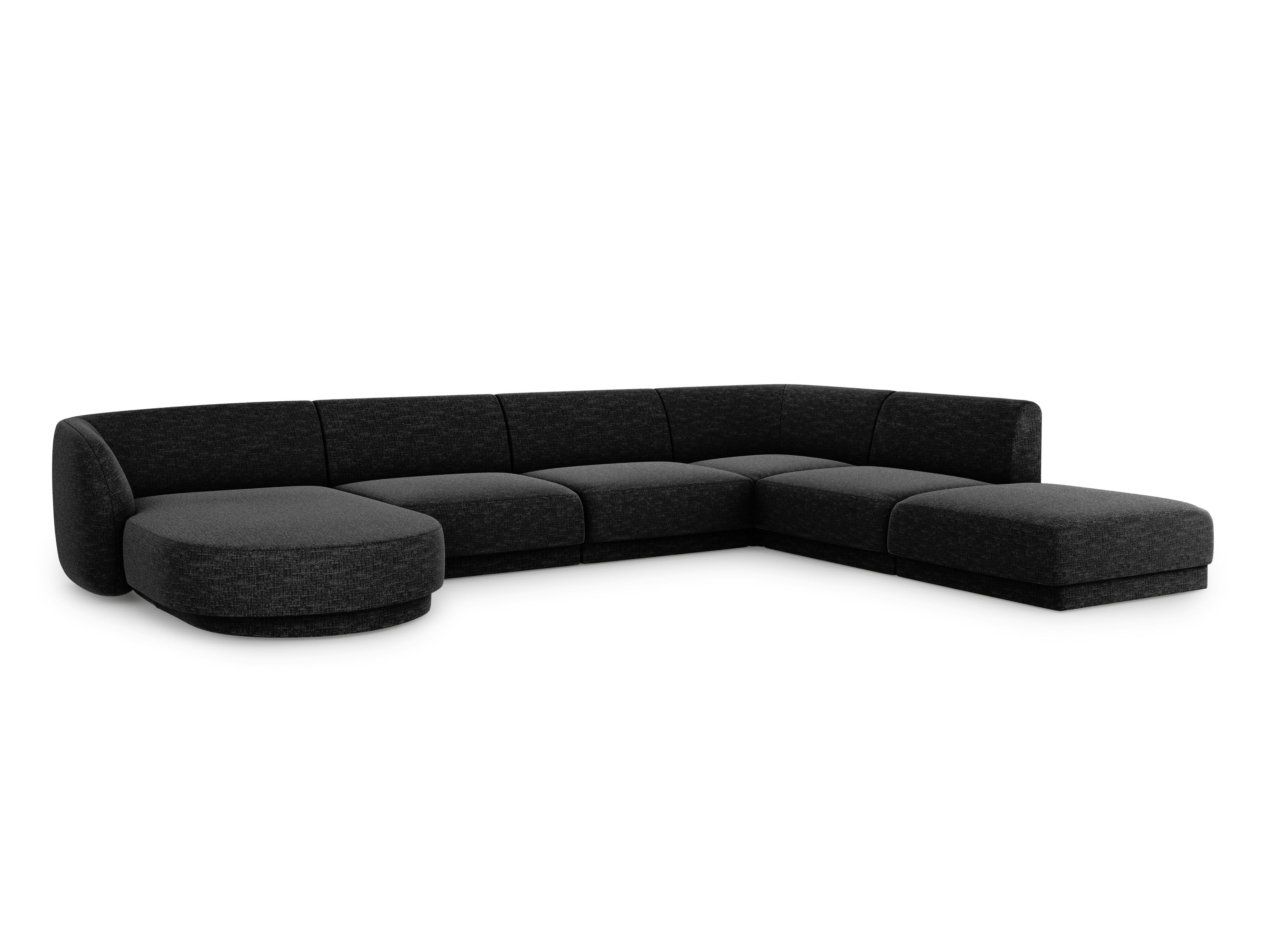 U-förmiger, rechtsseitiger Ecksofa MILEY aus schwarzem Chenille