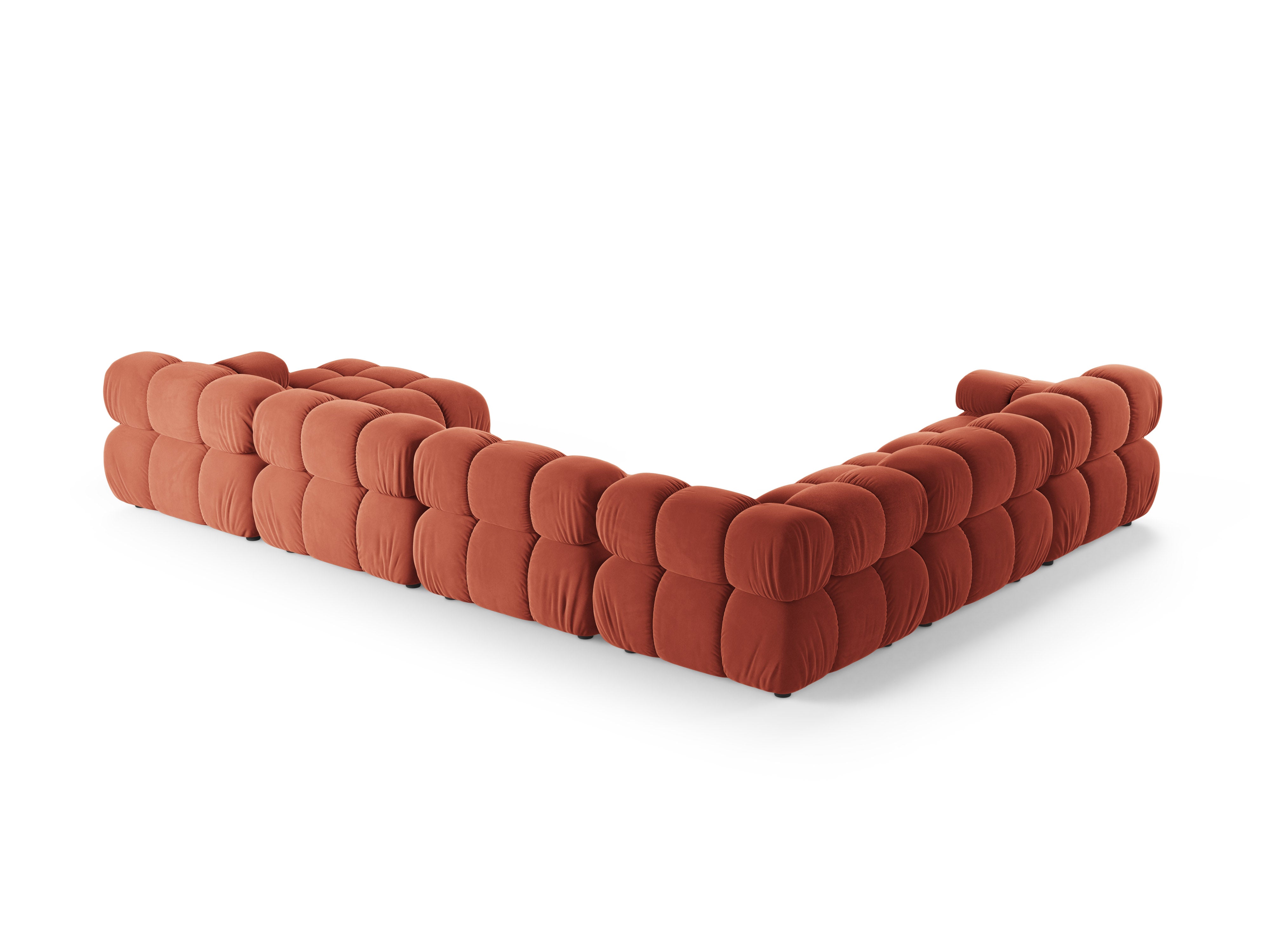 Left-facing panoramic corner sofa BELLIS in coral velvet