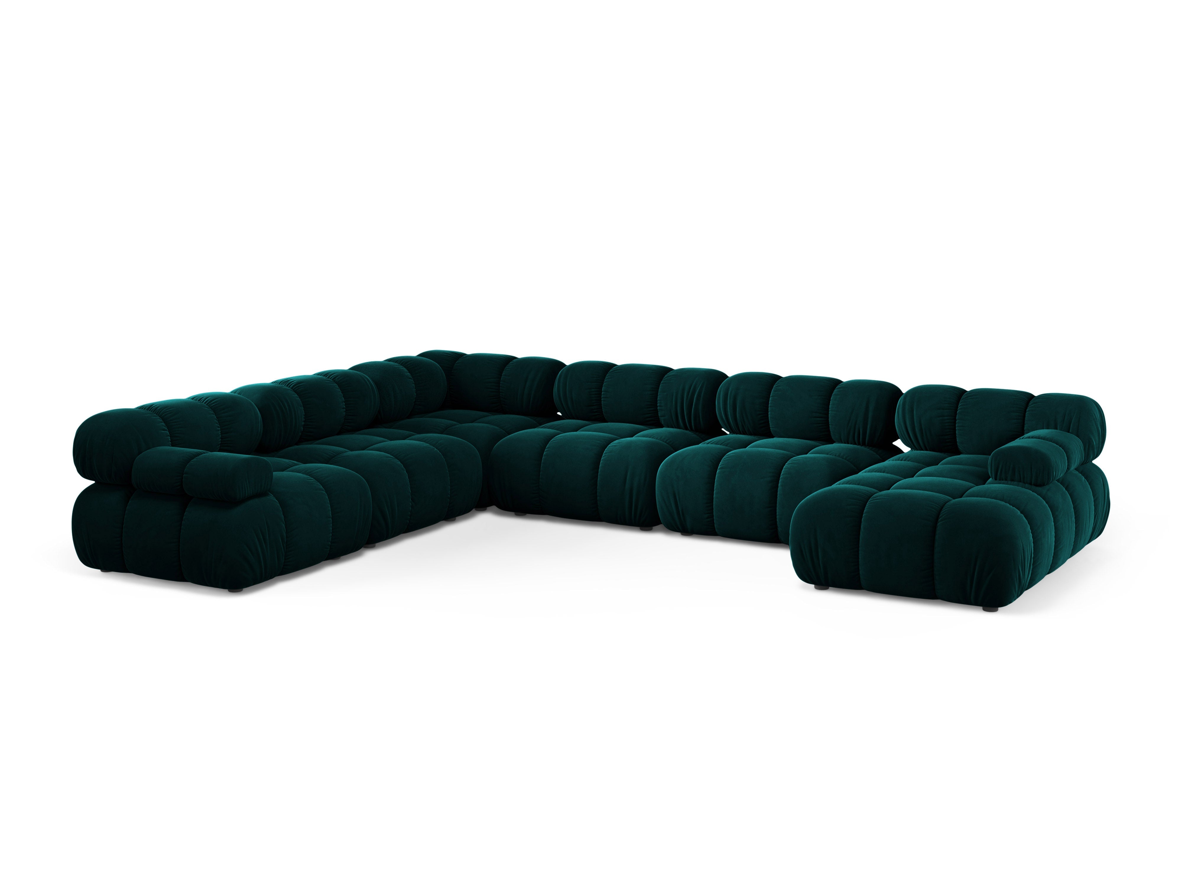 Left-facing panoramic corner sofa BELLIS in deep petrol velvet