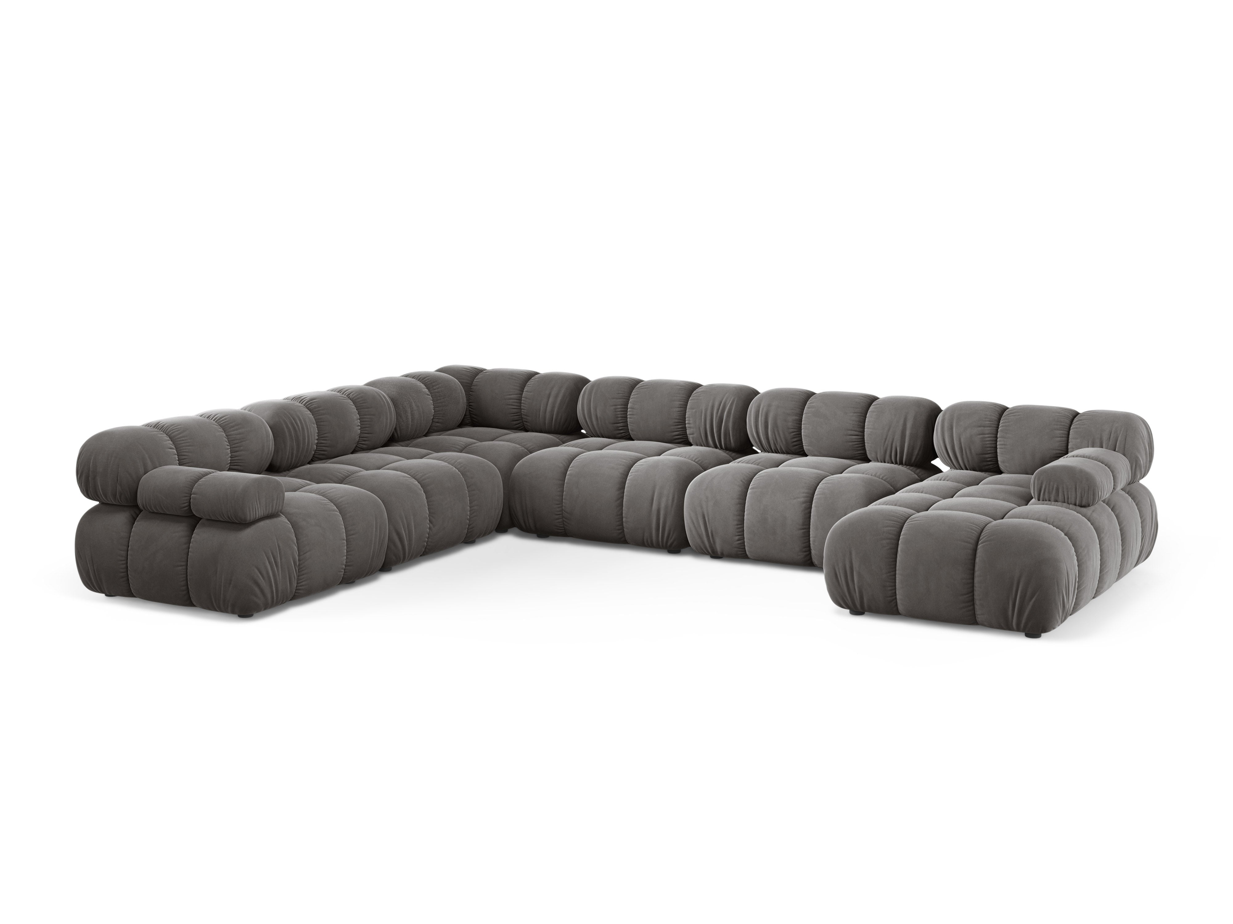 Gray velvet left-facing panoramic corner sofa BELLIS