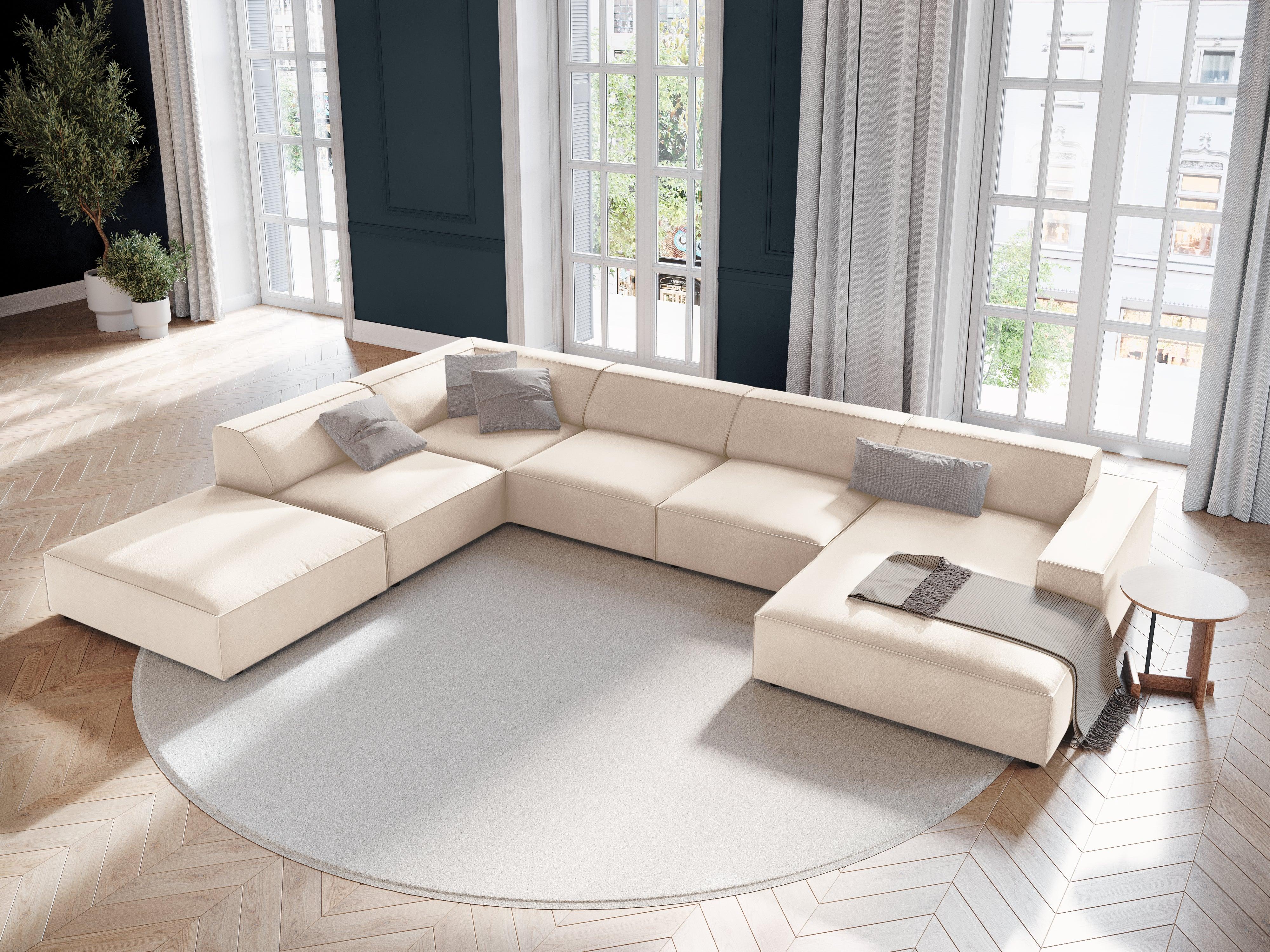 Sofa panoramiczna aksamitna lewostronna JODIE jasnobeżowy Micadoni Eye on Design
