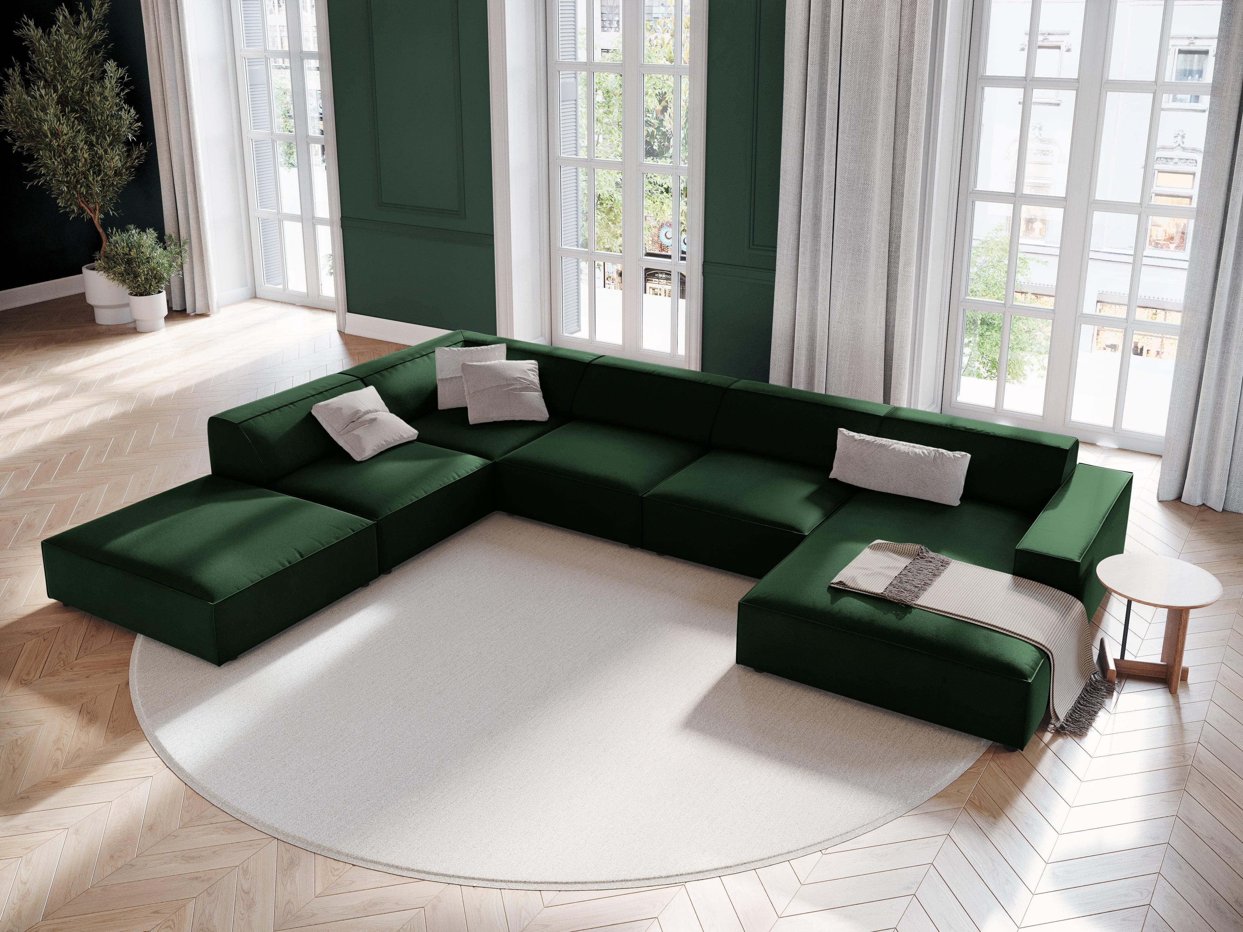 Sofa panoramiczna aksamitna lewostronna JODIE butelkowa zieleń Micadoni Eye on Design